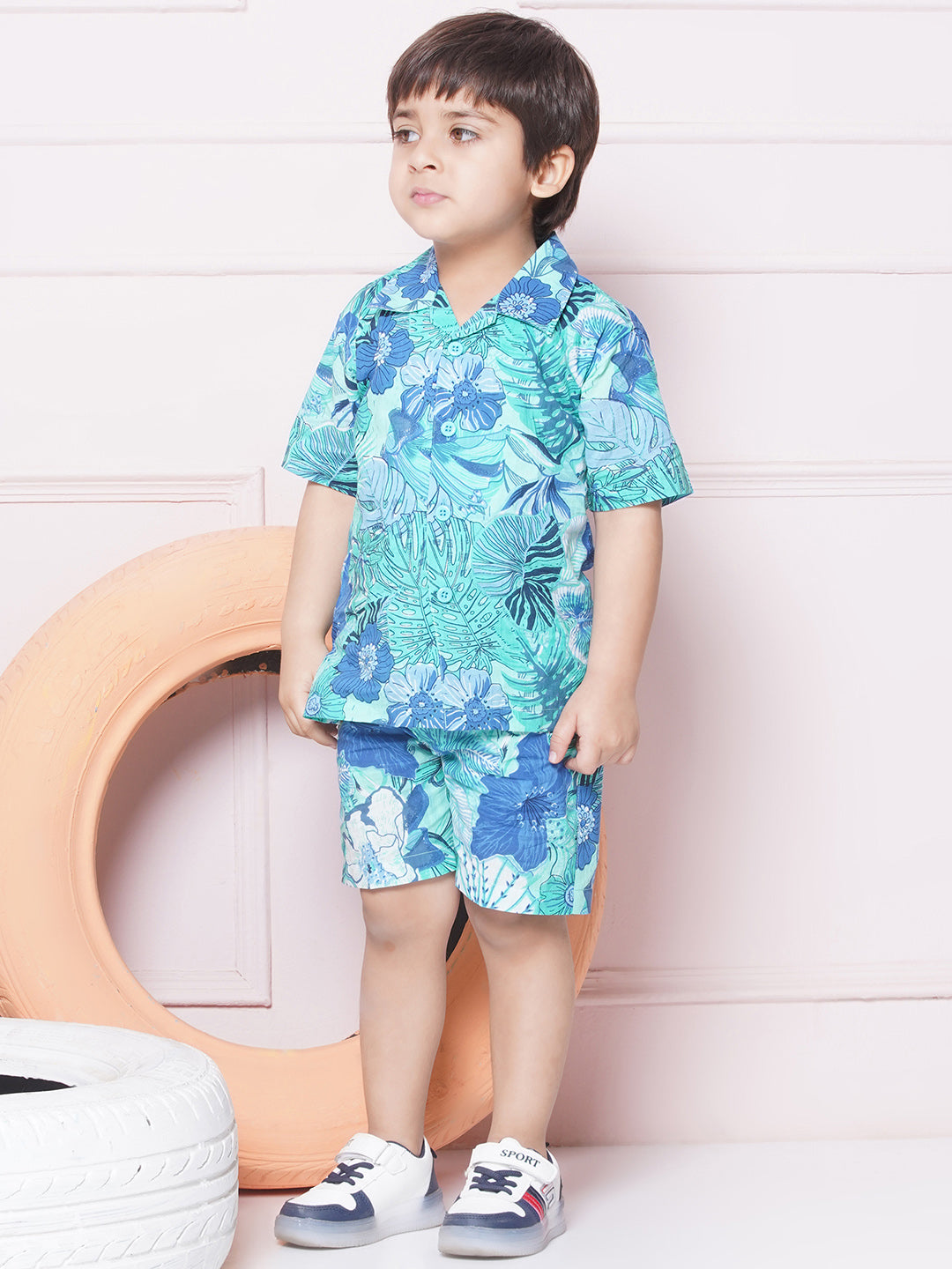 Kids Boys BLUE Floral Print Cotton CO-Ords Set