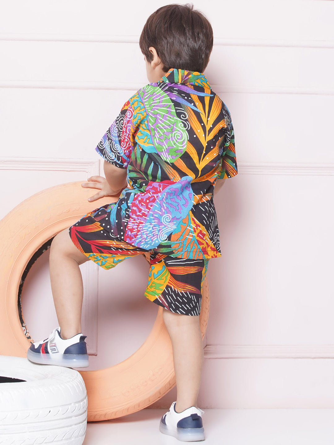 Kids Boys Black Tropical Print Cotton CO-Ords Set - AJ Dezines