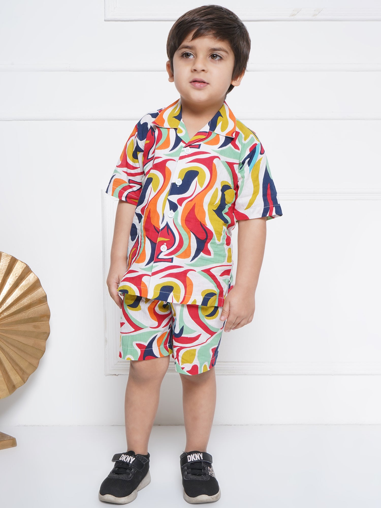 Kids Boys Blue Abstract Print Cotton CO-Ords Set