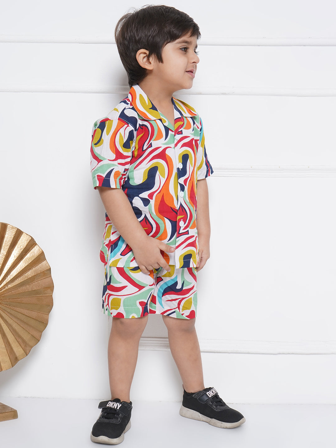 Kids Boys Blue Abstract Print Cotton CO-Ords Set - AJ Dezines