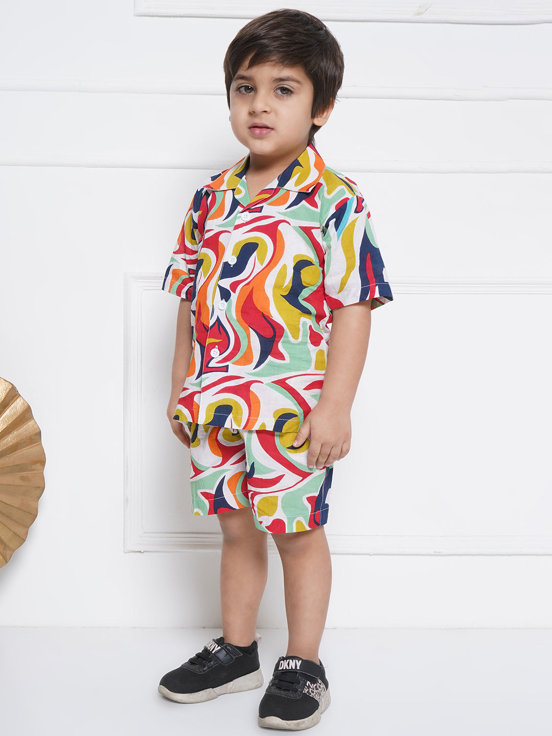 Kids Boys Blue Abstract Print Cotton CO-Ords Set - AJ Dezines