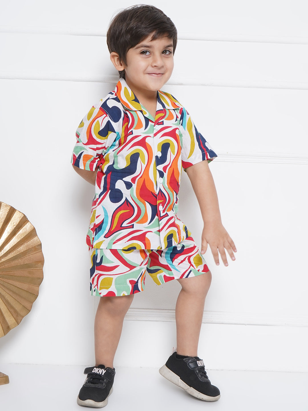 Kids Boys Blue Abstract Print Cotton CO-Ords Set - AJ Dezines