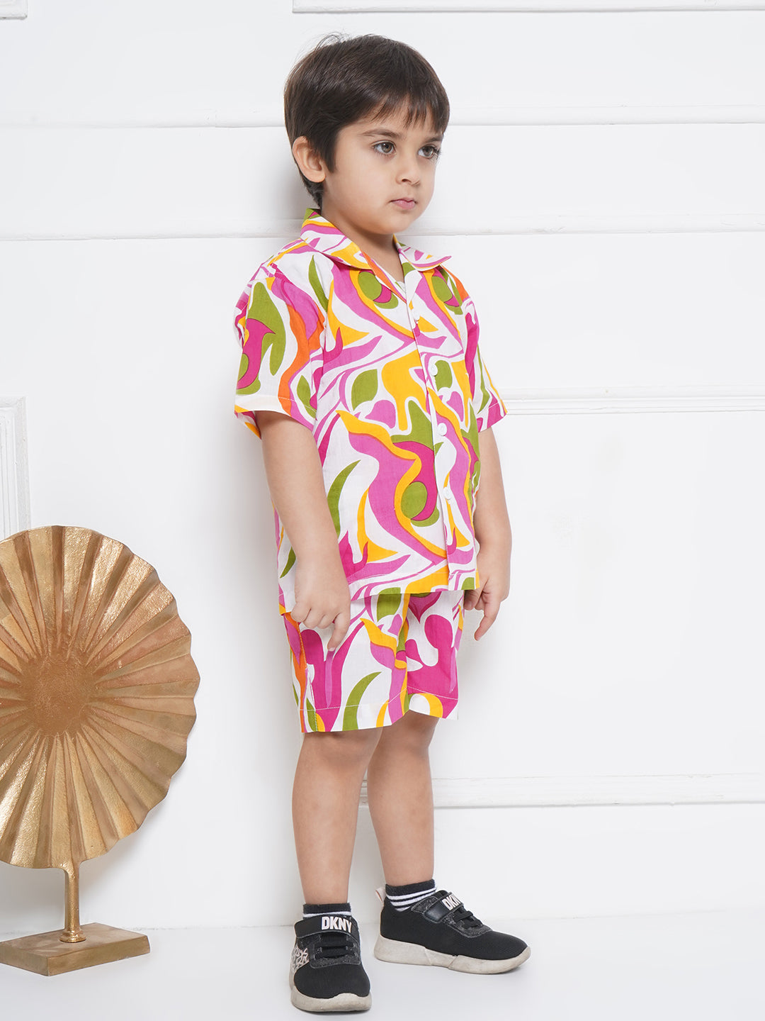 Kids Boys Pink Abstract Print Cotton CO-Ords Set - AJ Dezines