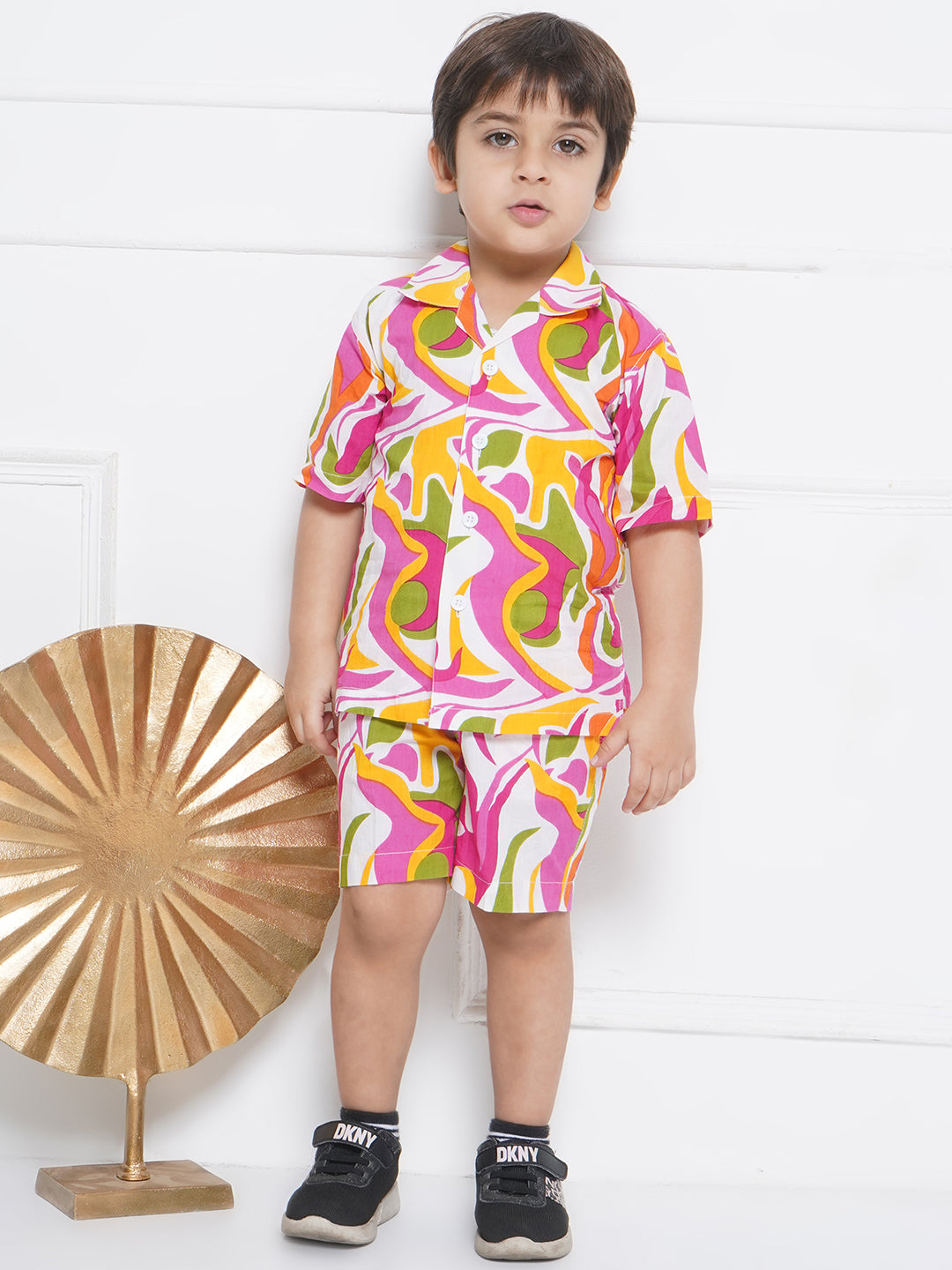 Kids Boys Pink Abstract Print Cotton CO-Ords Set - AJ Dezines