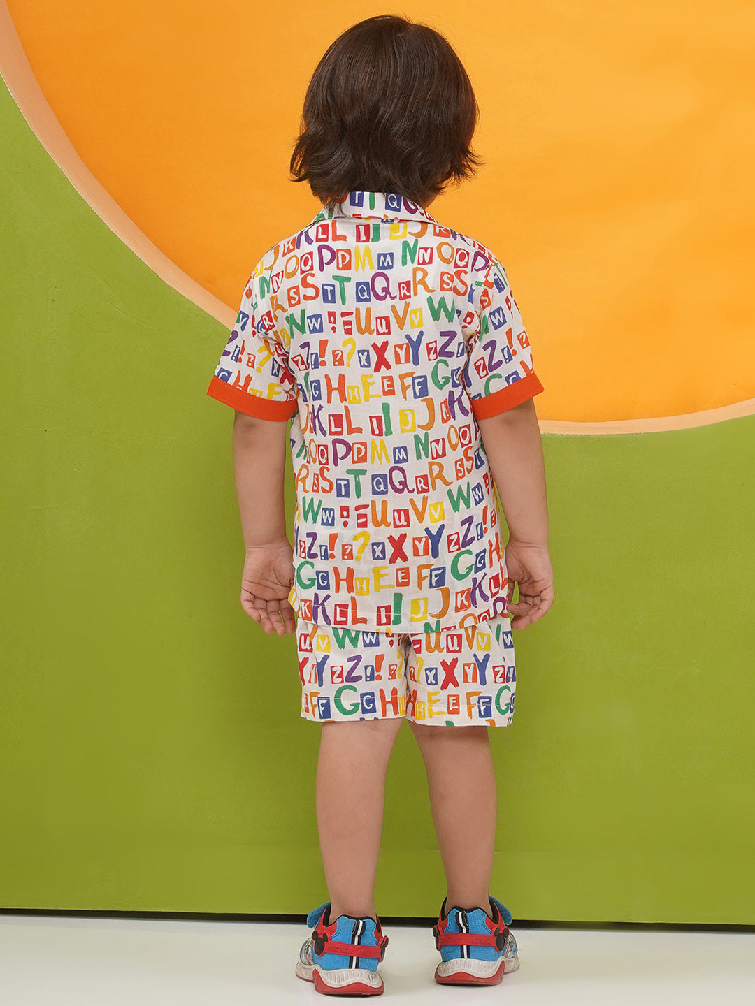 MULTI-COLOR Pure Cotton Half Sleeves Alphabet Print Co-Ords Set for Boys