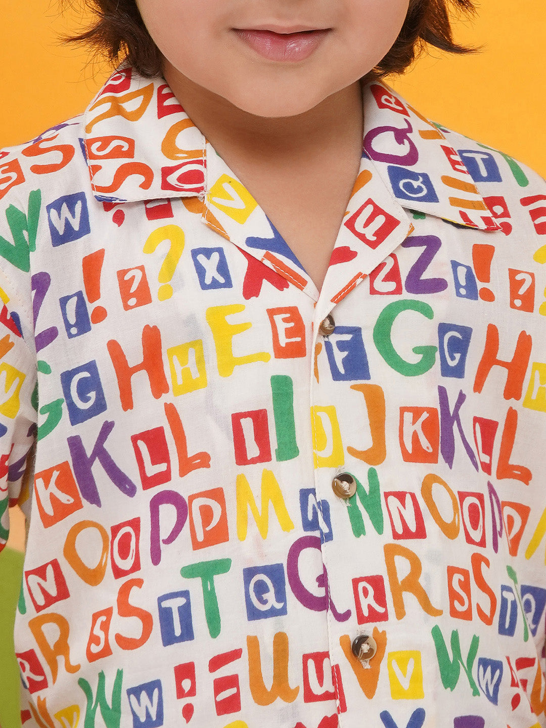 MULTI-COLOR Pure Cotton Half Sleeves Alphabet Print Co-Ords Set for Boys