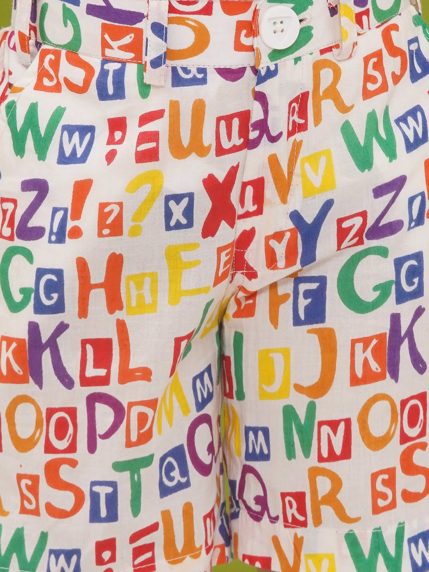 MULTI-COLOR Pure Cotton Half Sleeves Alphabet Print Co-Ords Set for Boys