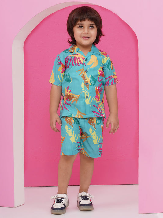 Aj Dezines Blue Pure Cotton Half Sleeves Printed Co-Ords Set For Boys