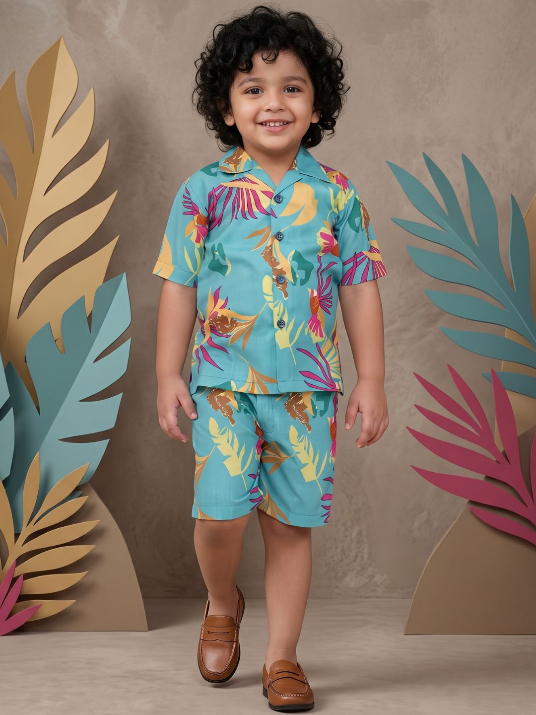BLUE Pure Cotton Half Sleeves Printed Co-Ords Set for Boys