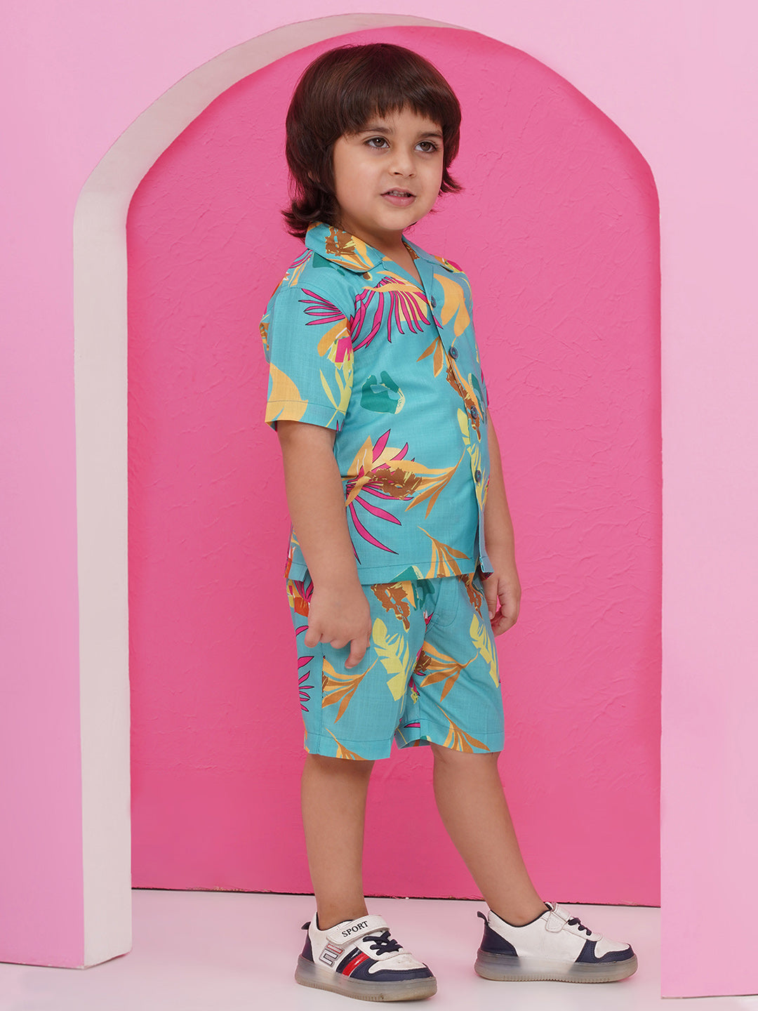 BLUE Pure Cotton Half Sleeves Printed Co-Ords Set for Boys
