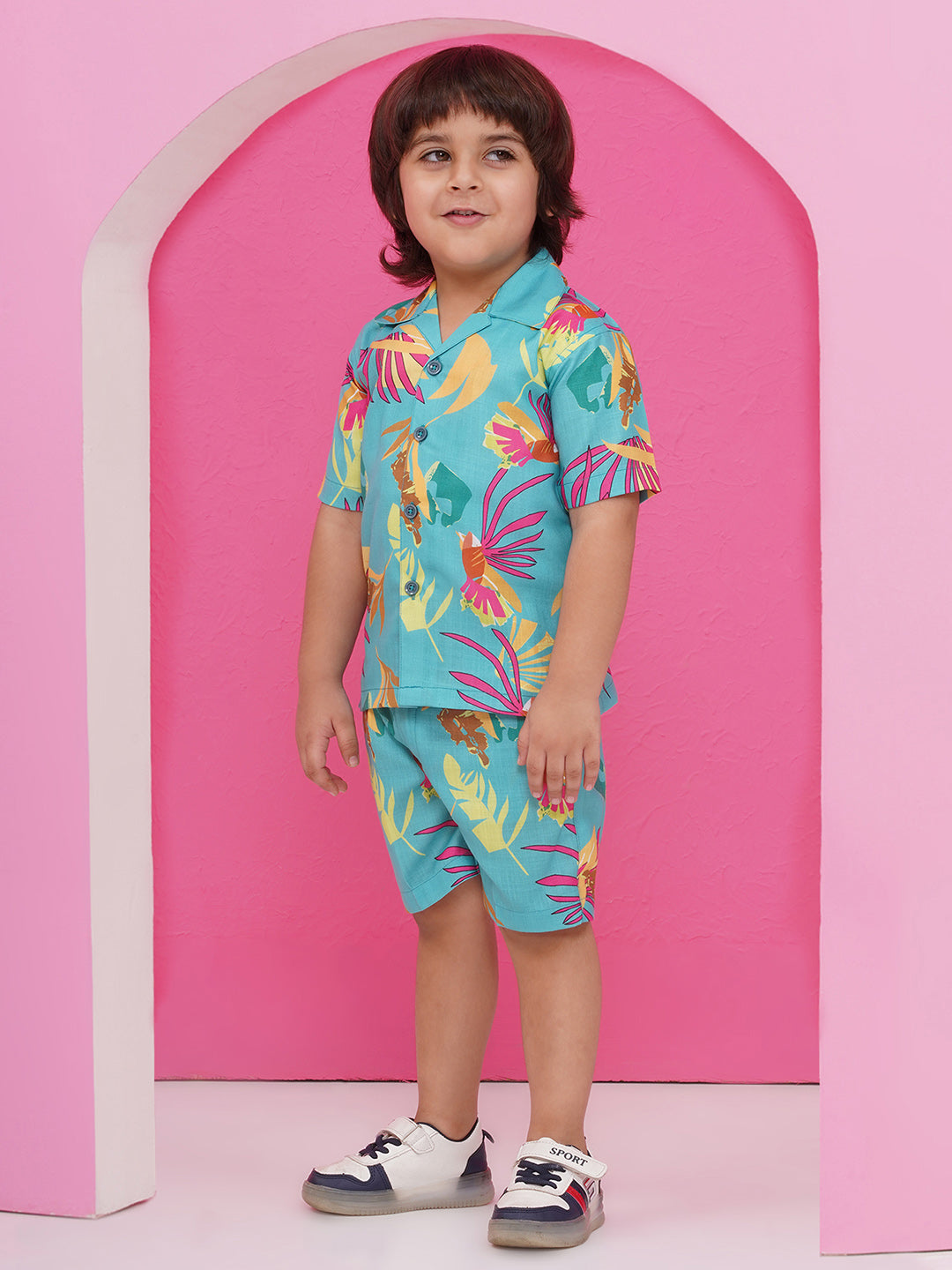 BLUE Pure Cotton Half Sleeves Printed Co-Ords Set for Boys