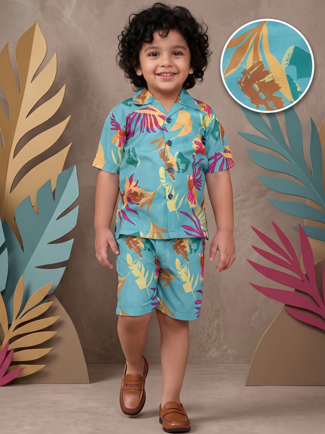 BLUE Pure Cotton Half Sleeves Printed Co-Ords Set for Boys