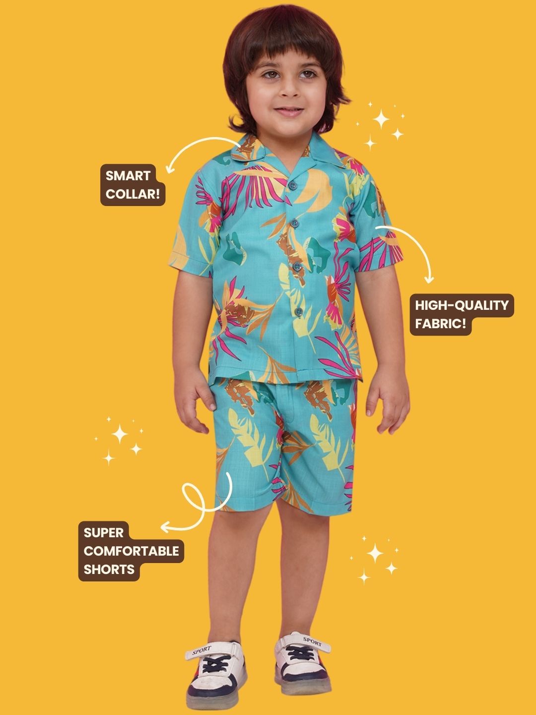 BLUE Pure Cotton Half Sleeves Printed Co-Ords Set for Boys