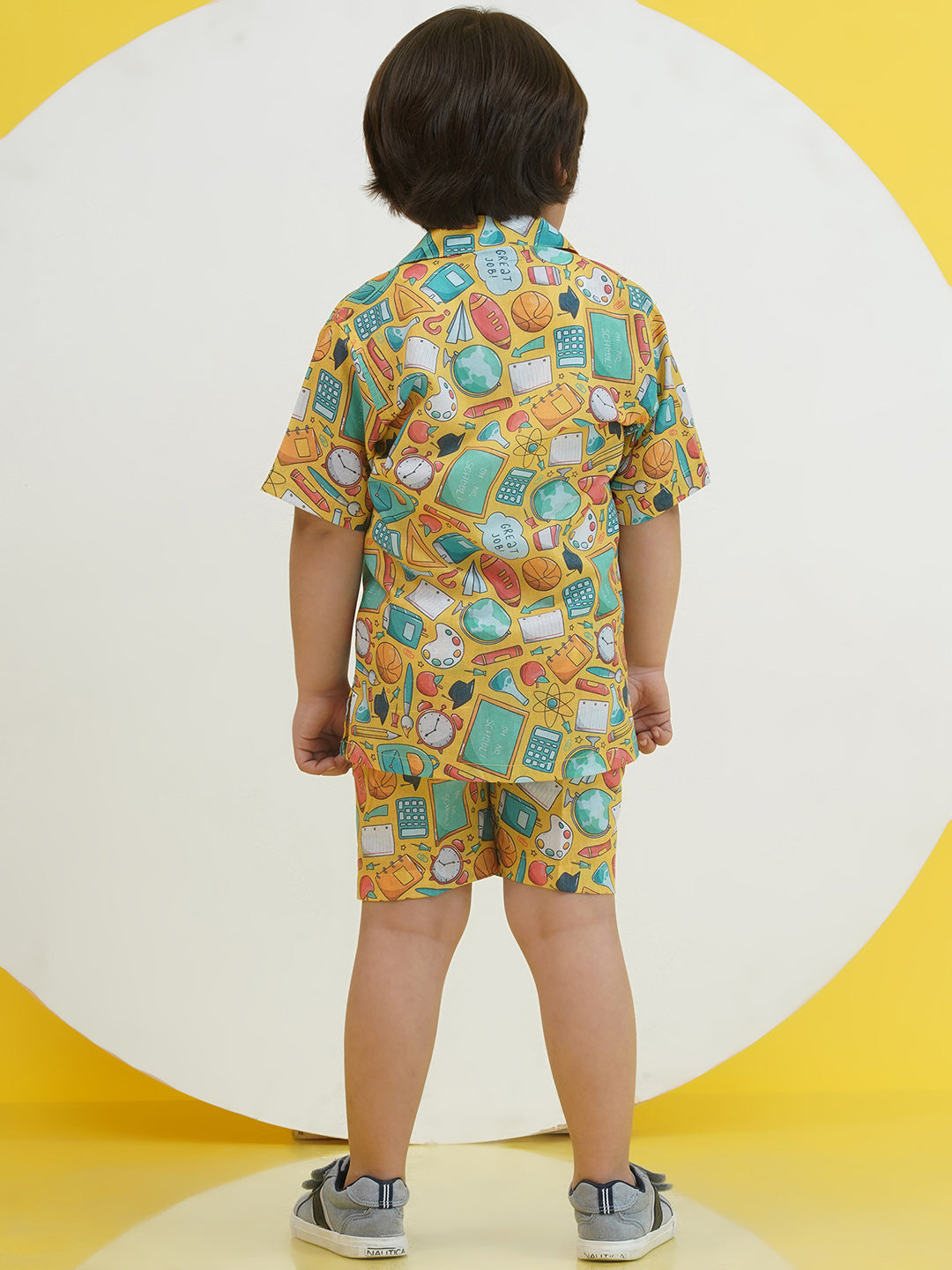 Yellow Cotton Half Sleeves Funky Print Boys Co-Ords for Boys
