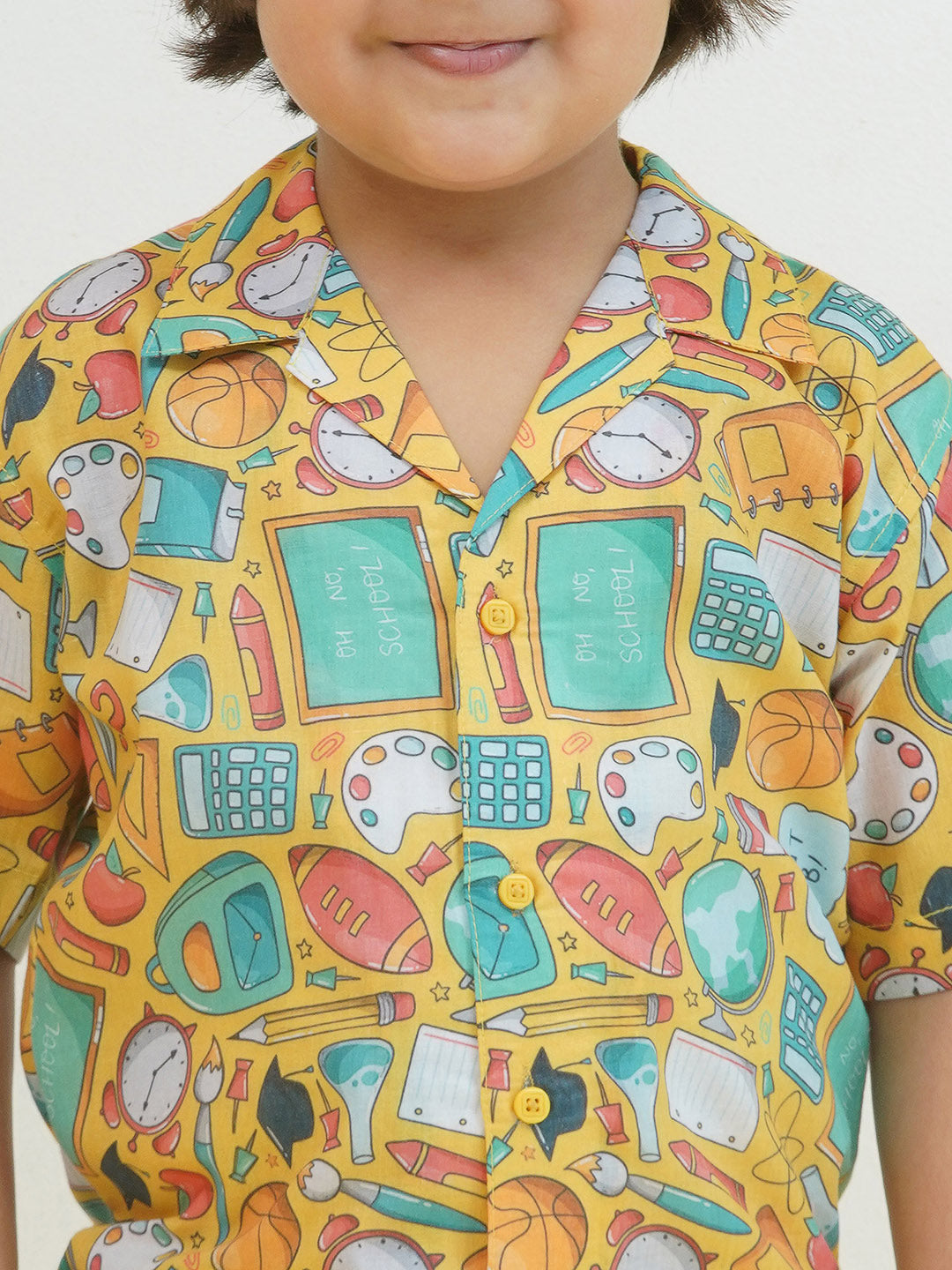 Yellow Cotton Half Sleeves Funky Print Boys Co-Ords for Boys