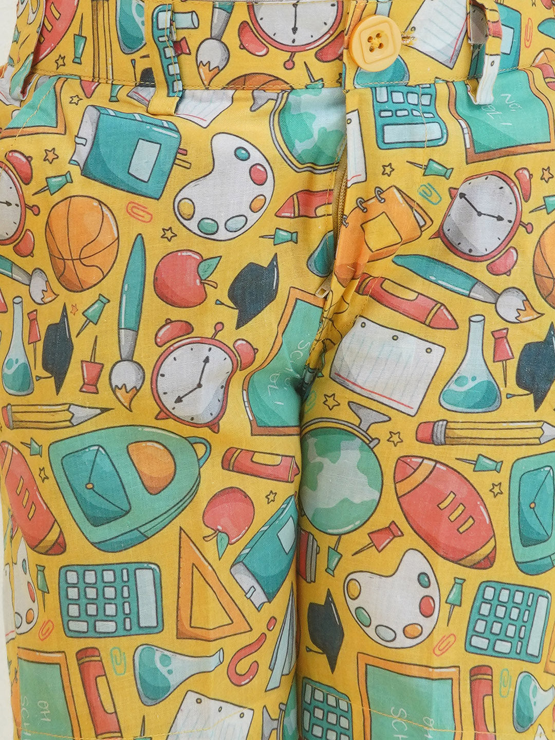 Yellow Cotton Half Sleeves Funky Print Boys Co-Ords for Boys