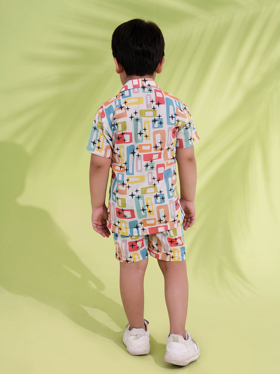 Blue Cotton Half Sleeves Multi-Color Printed Boys Co-Ords