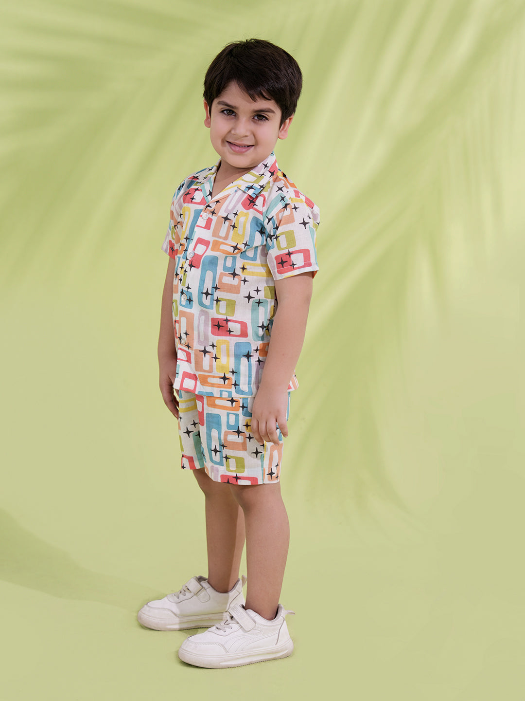 Blue Cotton Half Sleeves Multi-Color Printed Boys Co-Ords