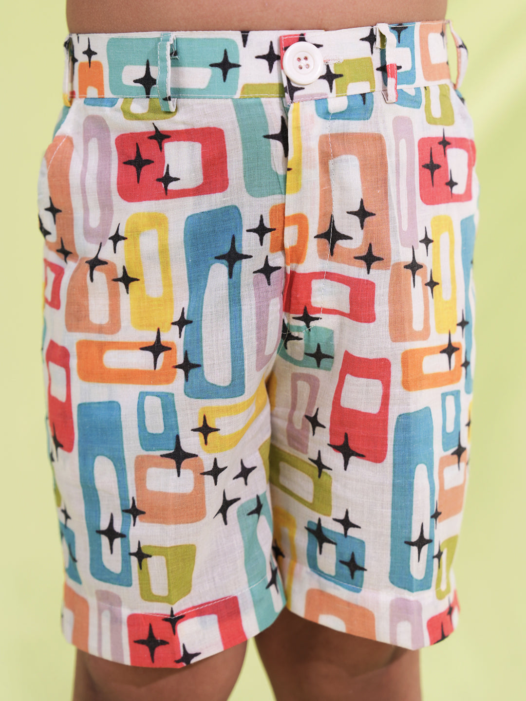 Blue Cotton Half Sleeves Multi-Color Printed Boys Co-Ords