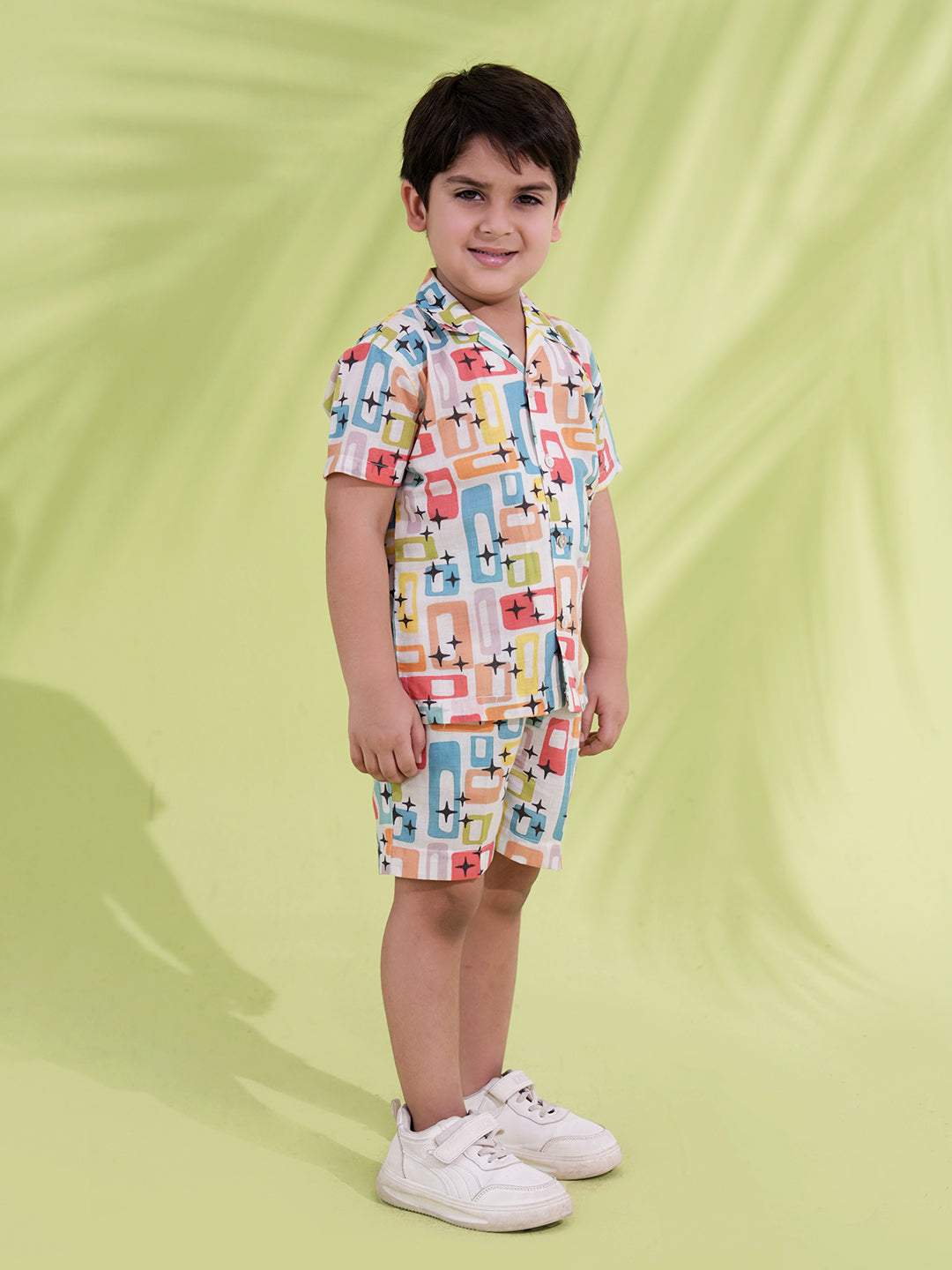Blue Cotton Half Sleeves Multi-Color Printed Boys Co-Ords