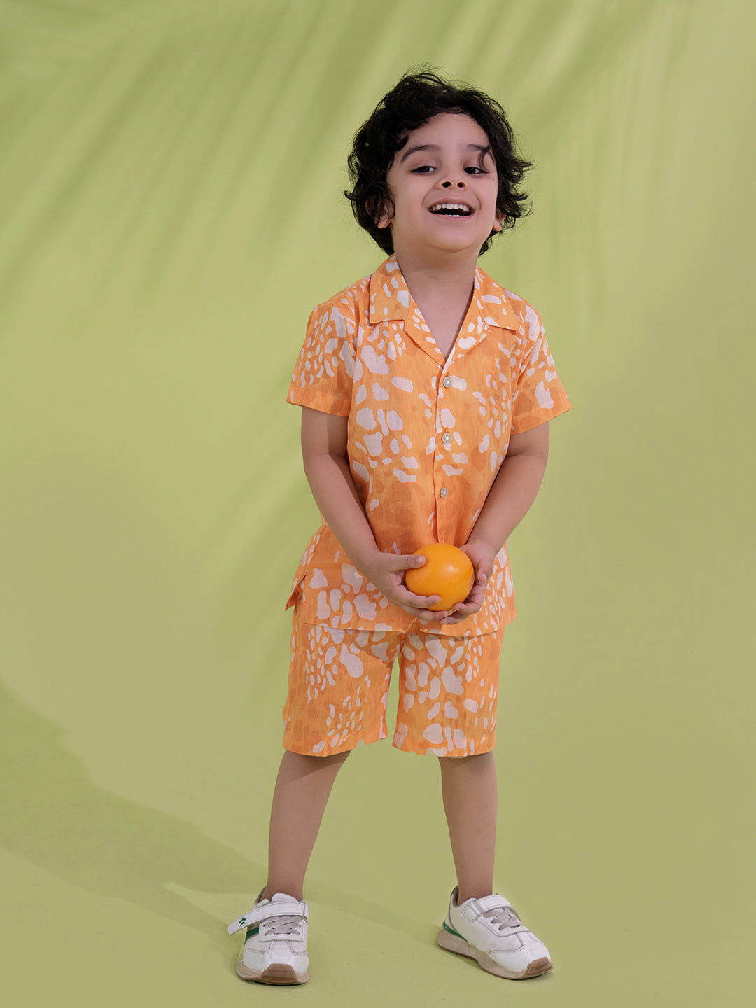 AJ Dezines Orange Cotton Half Sleeves Abstract Printed Boys Co-Ords