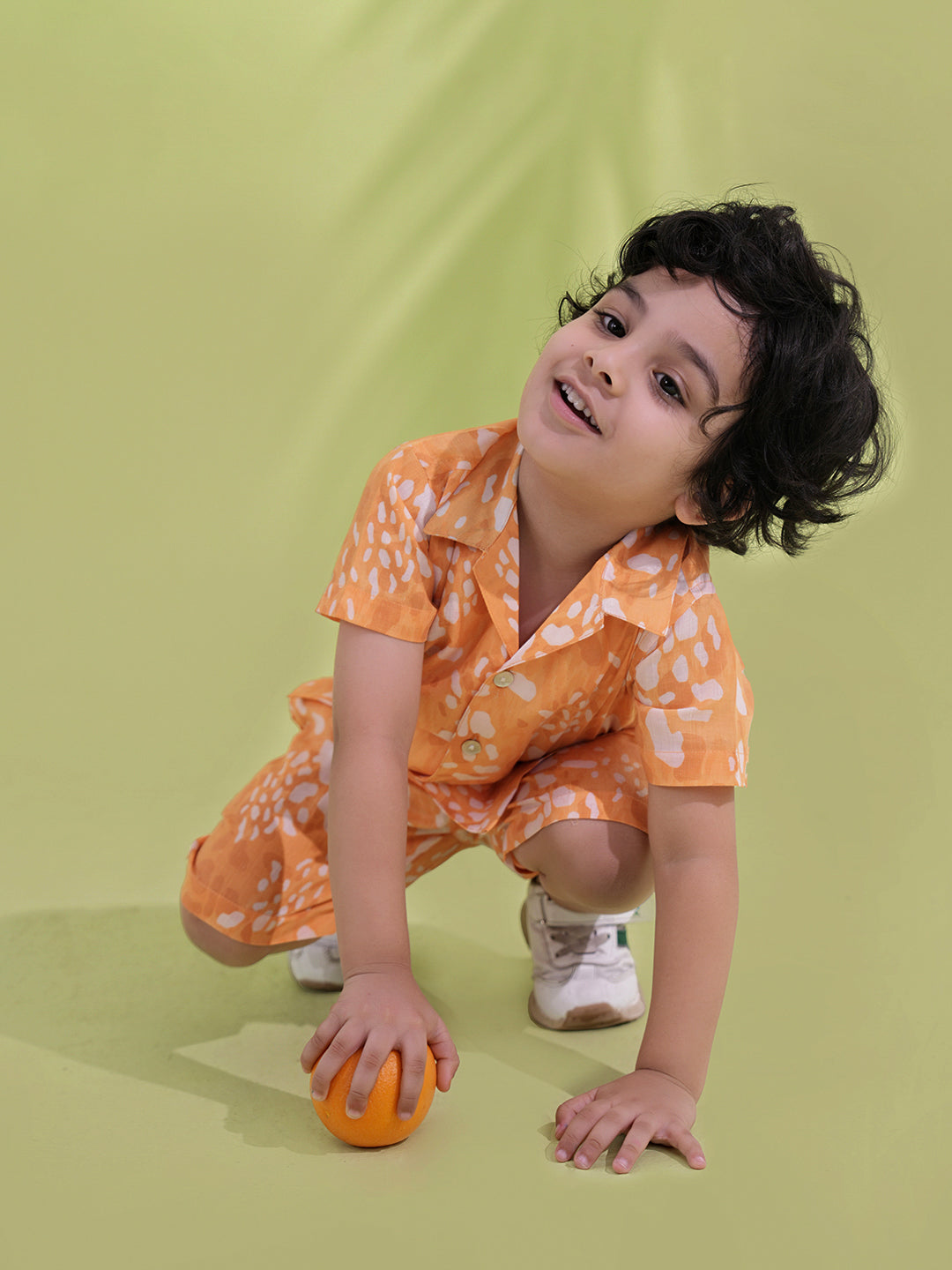 AJ Dezines Orange Cotton Half Sleeves Abstract Printed Boys Co-Ords