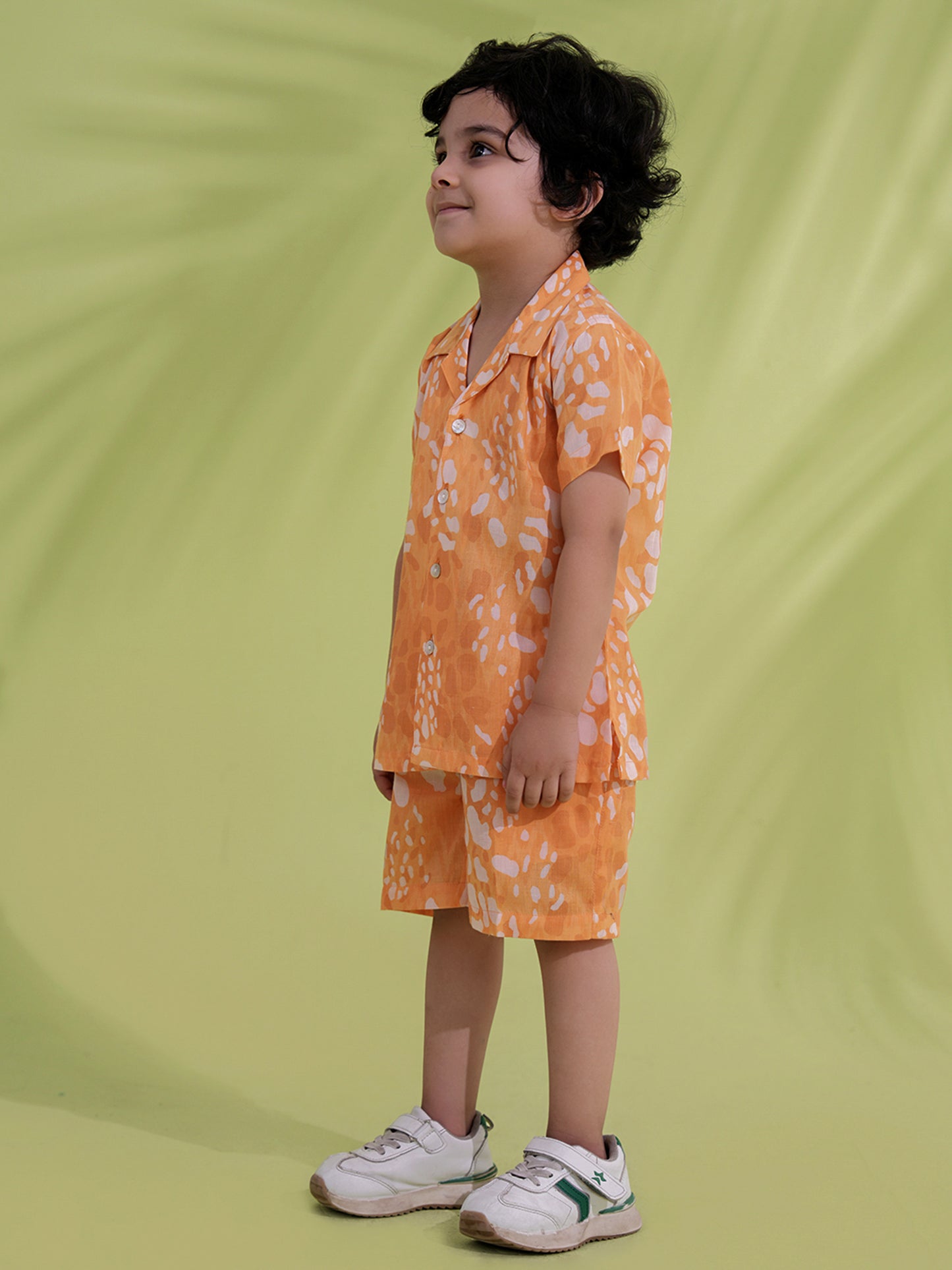 AJ Dezines Orange Cotton Half Sleeves Abstract Printed Boys Co-Ords