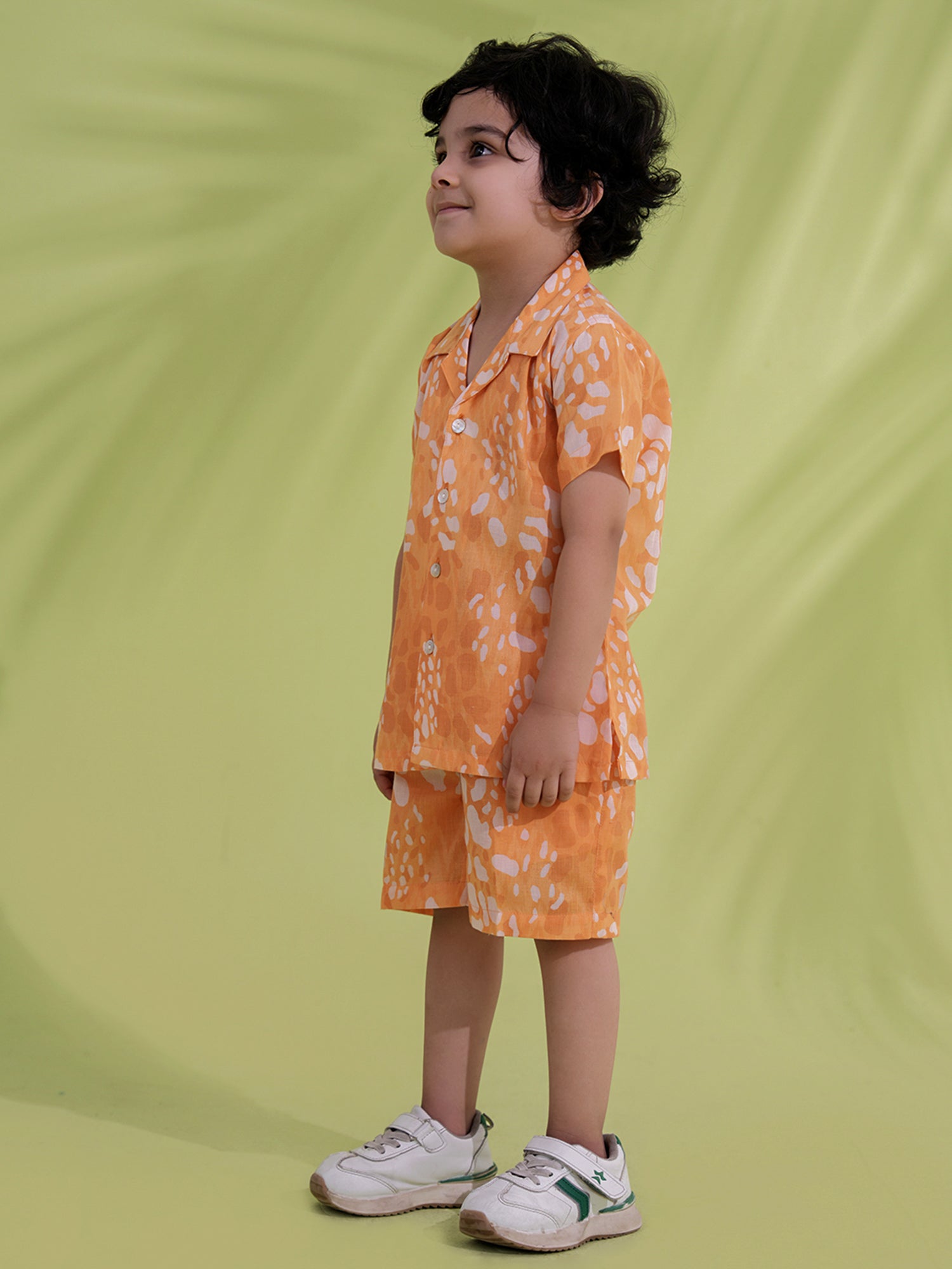 Orange Cotton Half Sleeves Abstract Printed Boys Co-Ords - AJ Dezines