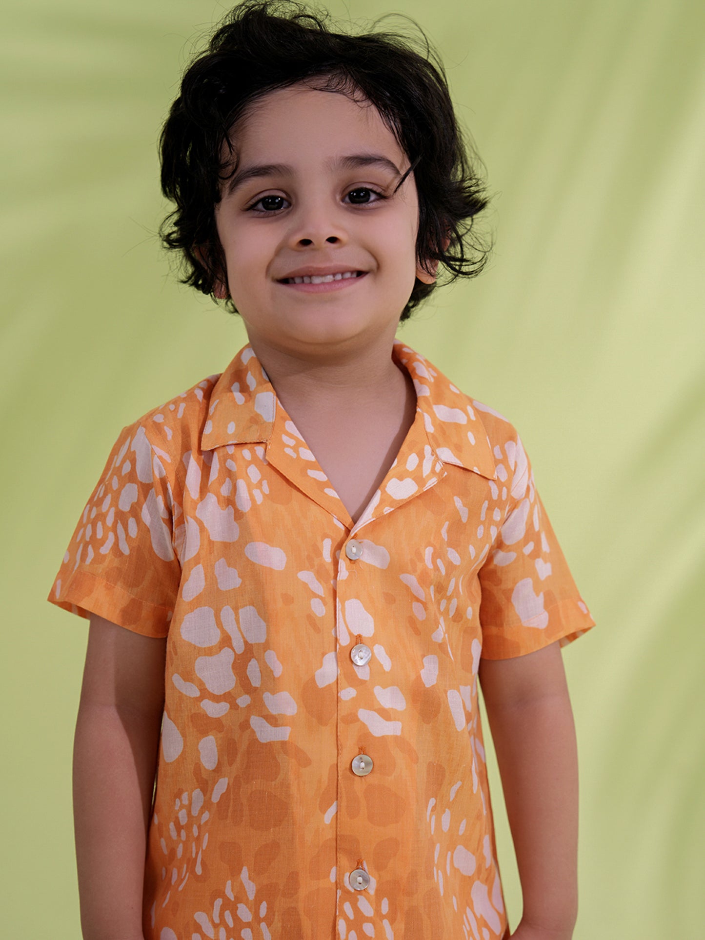 AJ Dezines Orange Cotton Half Sleeves Abstract Printed Boys Co-Ords