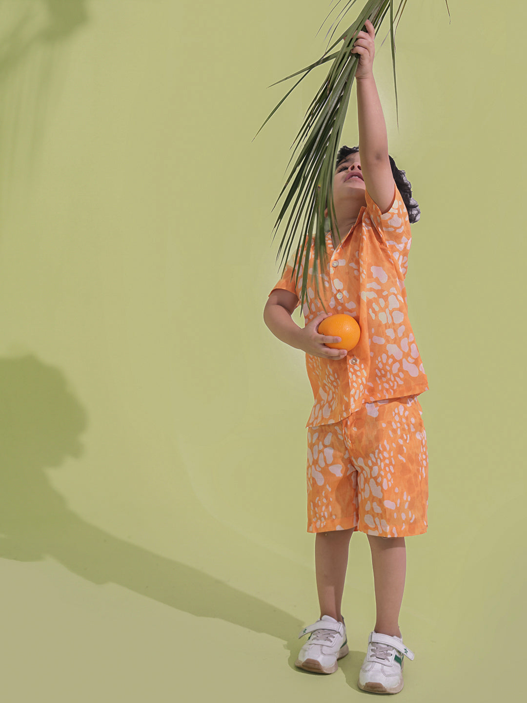 AJ Dezines Orange Cotton Half Sleeves Abstract Printed Boys Co-Ords