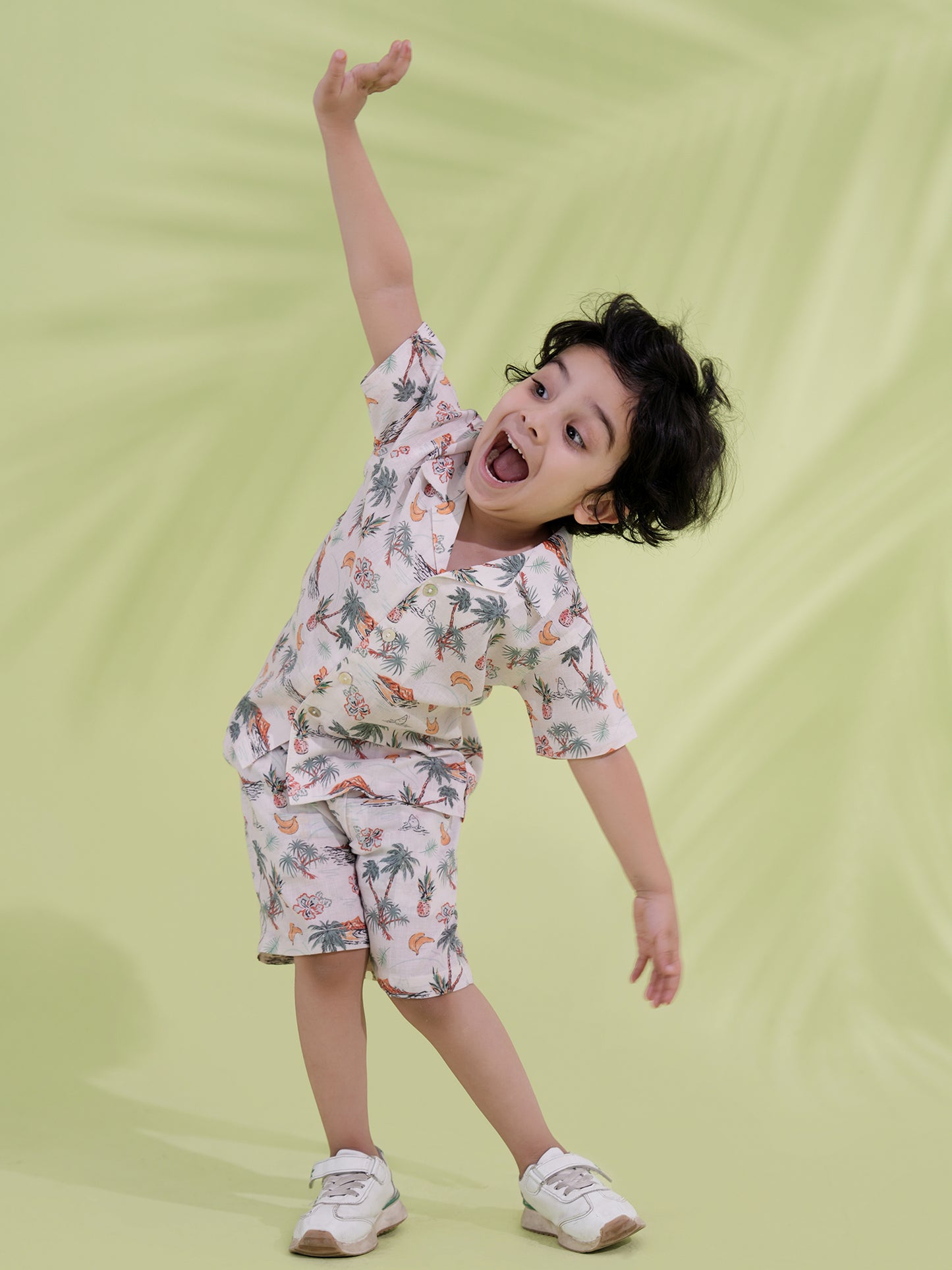 AJ Dezines White Cotton Half Sleeves Tropical Printed Boys Co-Ords