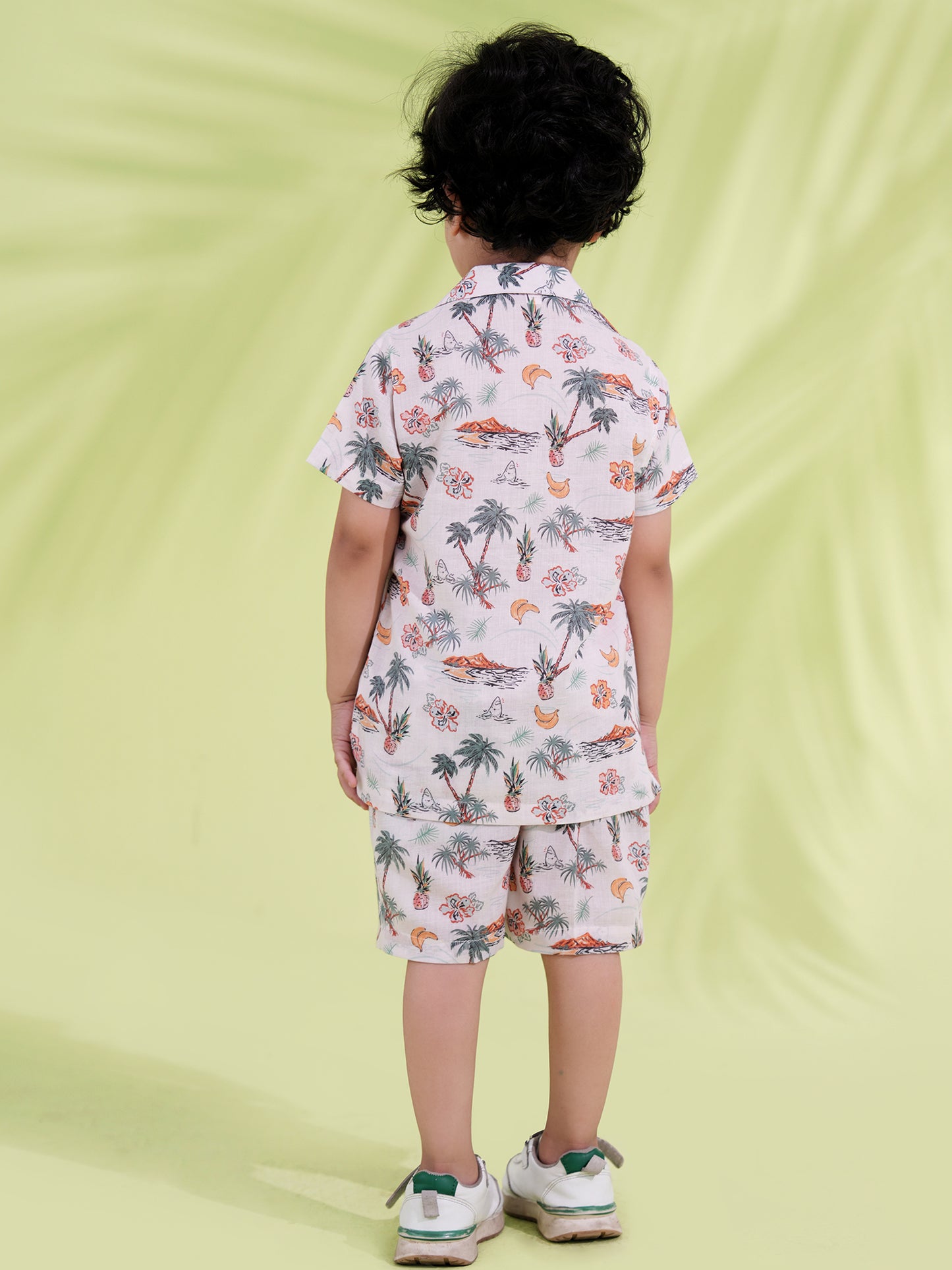 AJ Dezines White Cotton Half Sleeves Tropical Printed Boys Co-Ords