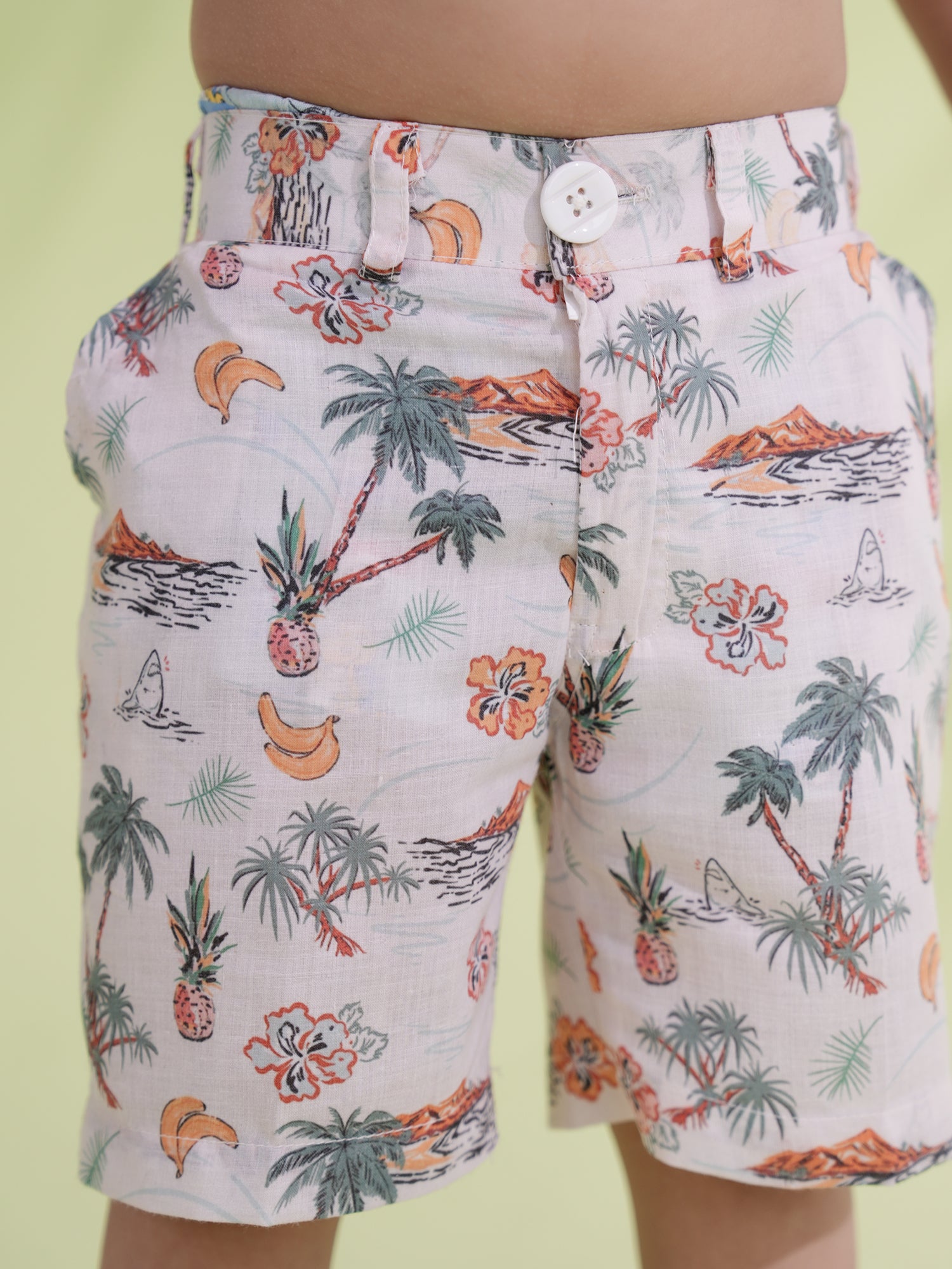 White Cotton Half Sleeves Tropical Printed Boys Co-Ords - AJ Dezines