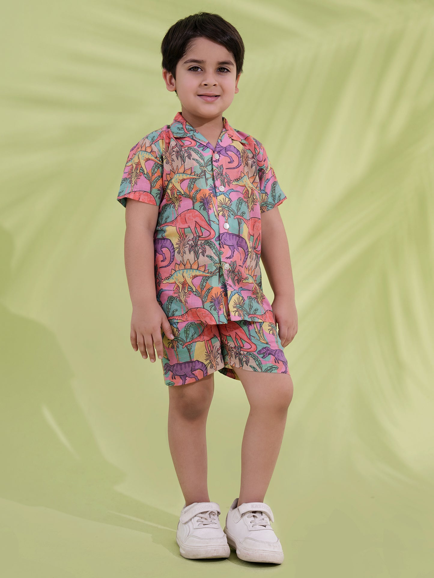 AJ Dezines Multi Color Cotton Half Sleeves Dinosaur Printed Boys Co-Ords