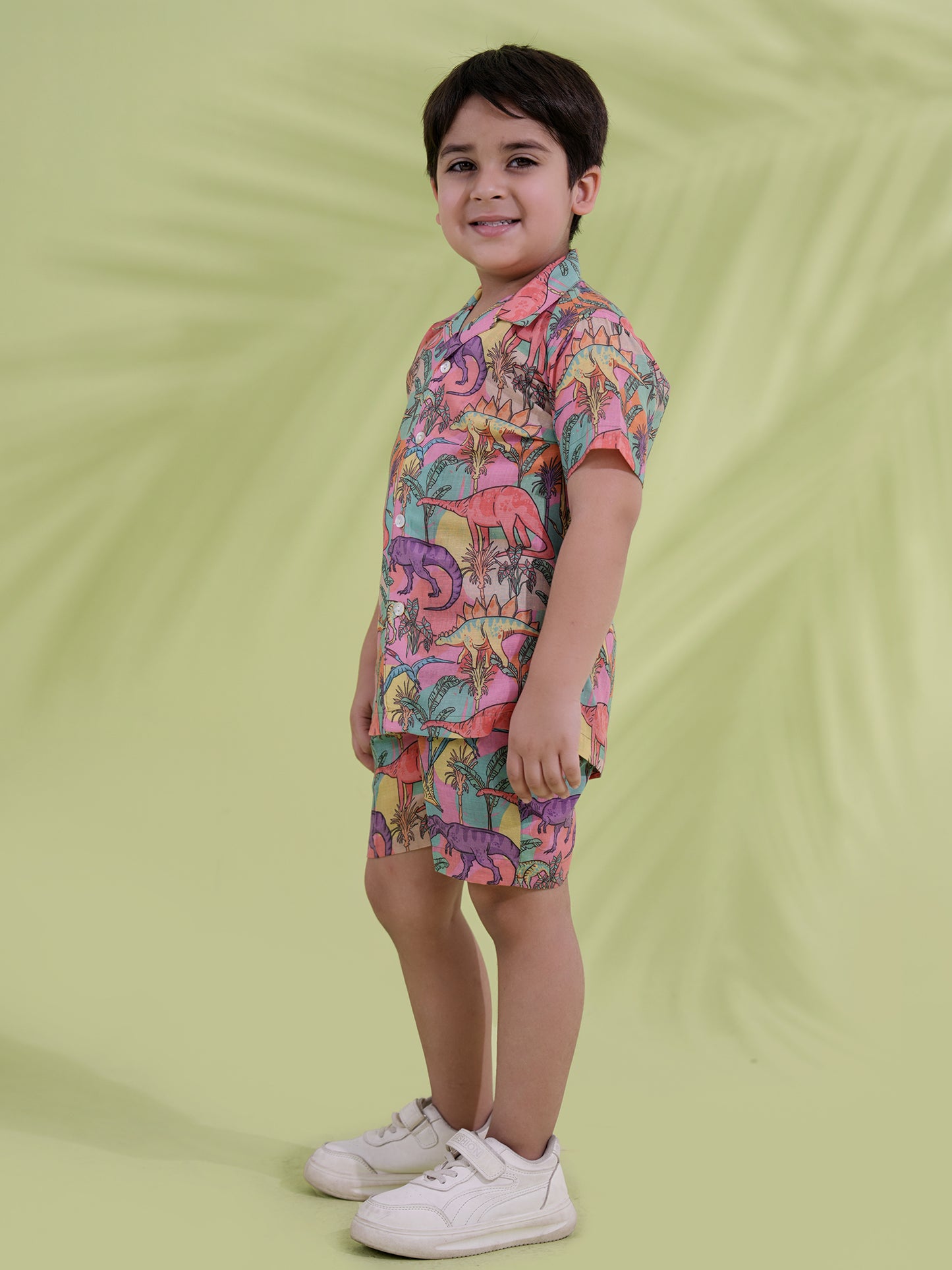 AJ Dezines Multi Color Cotton Half Sleeves Dinosaur Printed Boys Co-Ords