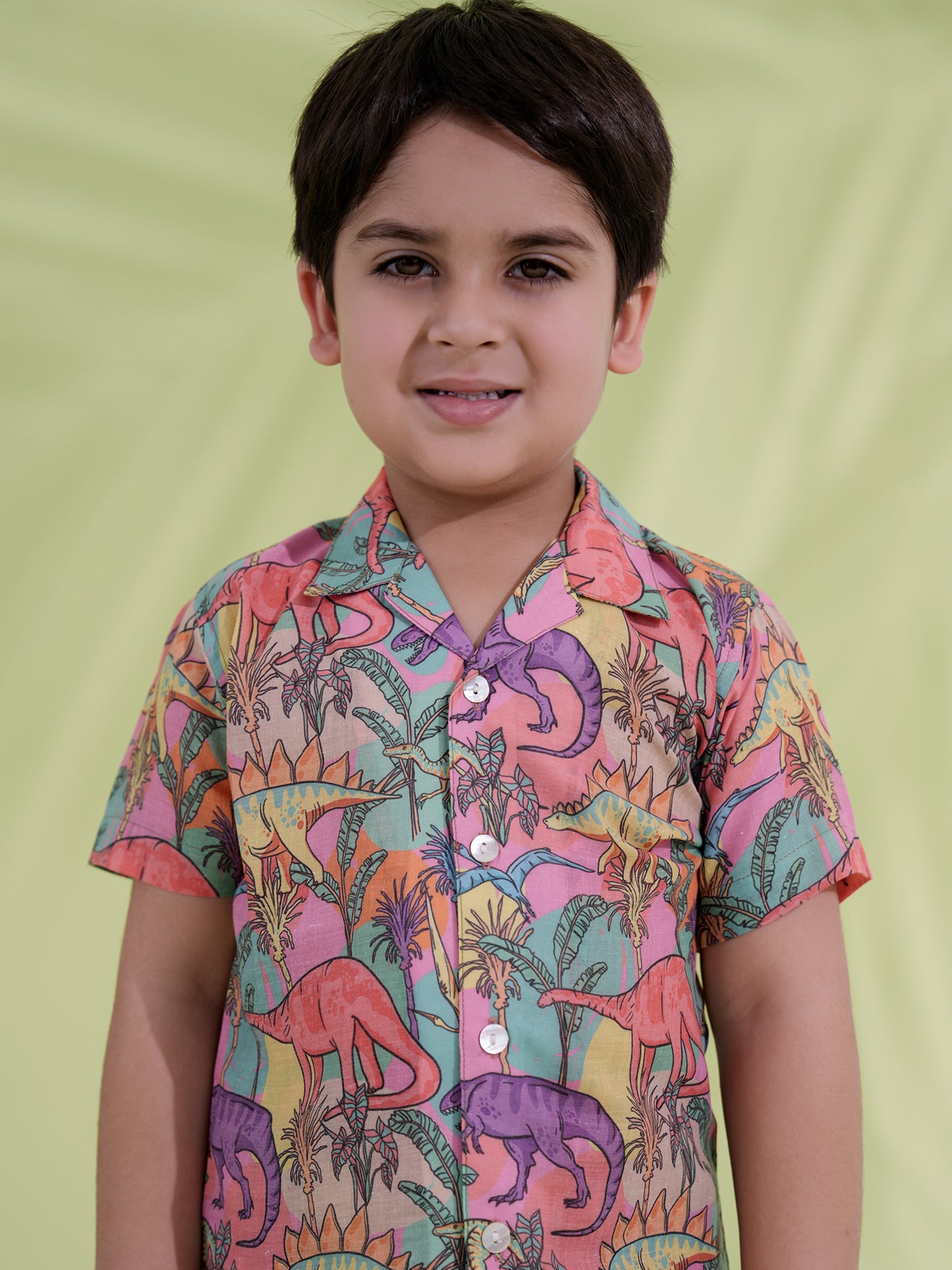 AJ Dezines Multi Color Cotton Half Sleeves Dinosaur Printed Boys Co-Ords