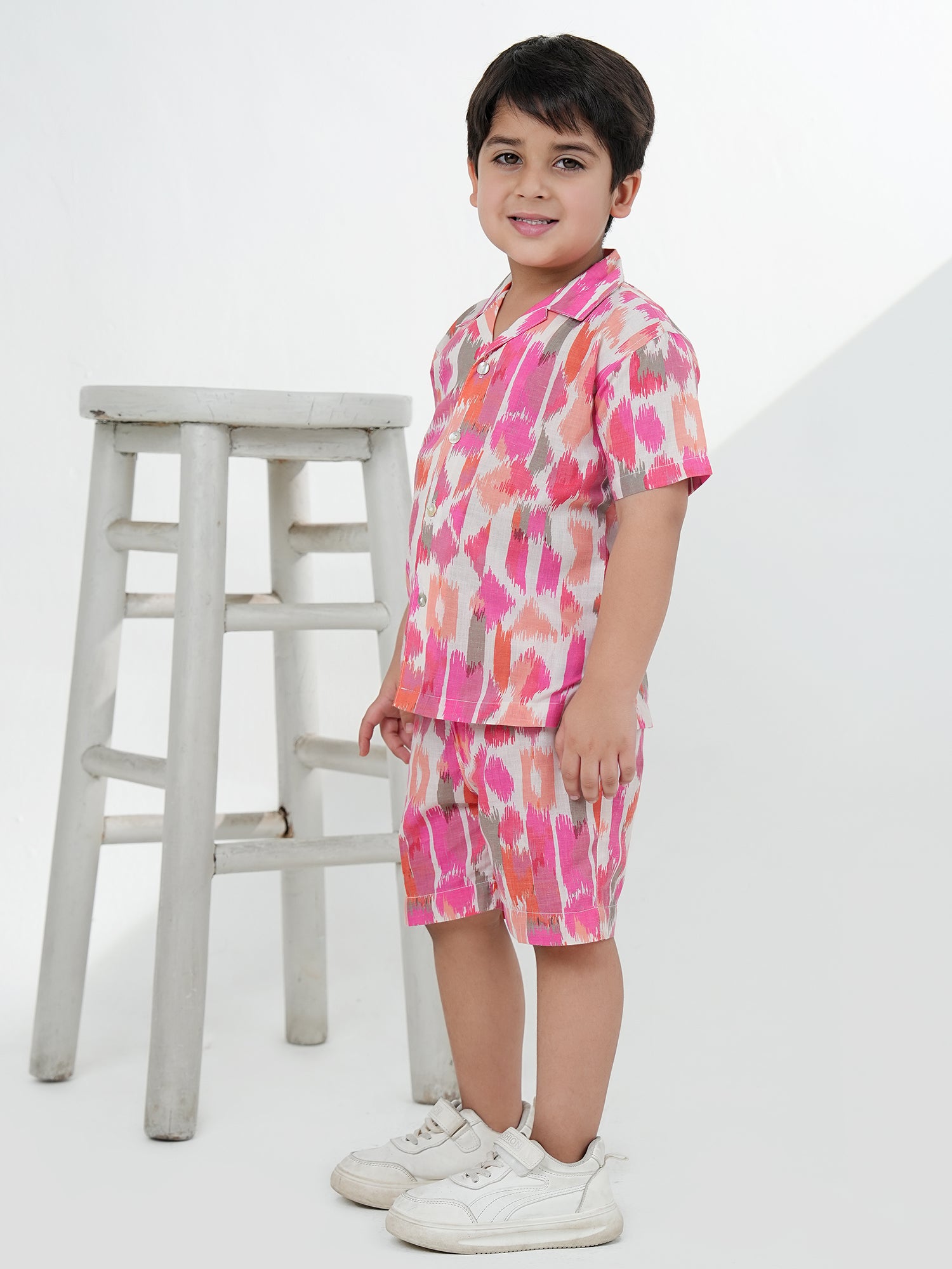 Pink Cotton Half Sleeves Abstract Printed Boys Co-Ords - AJ Dezines