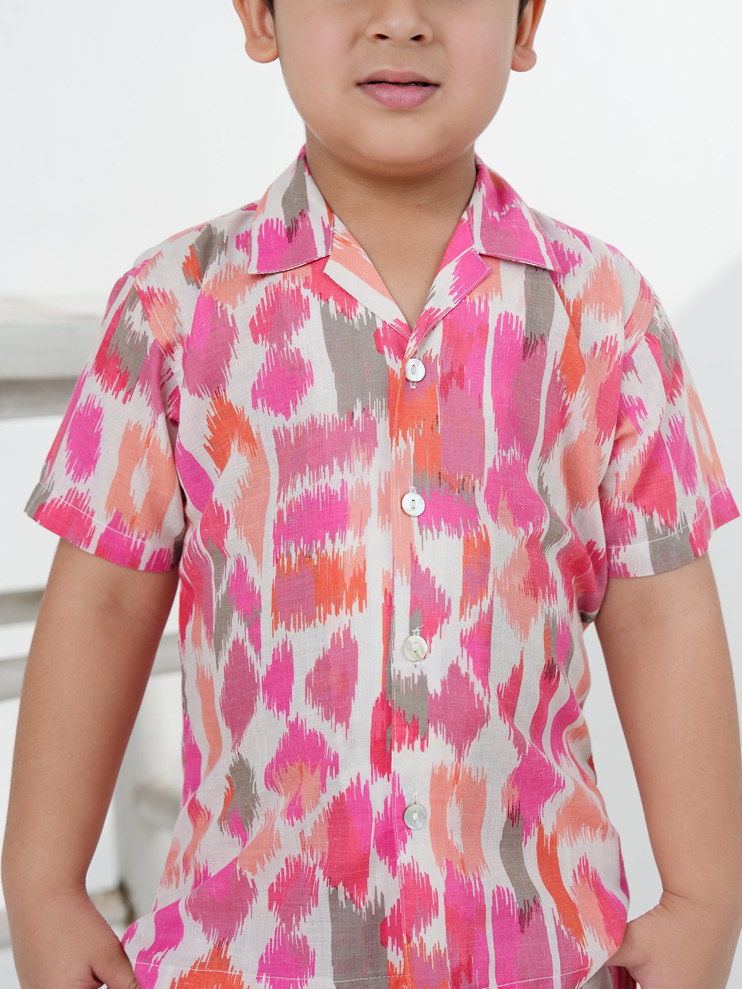 Pink Cotton Half Sleeves Abstract Printed Boys Co-Ords - AJ Dezines