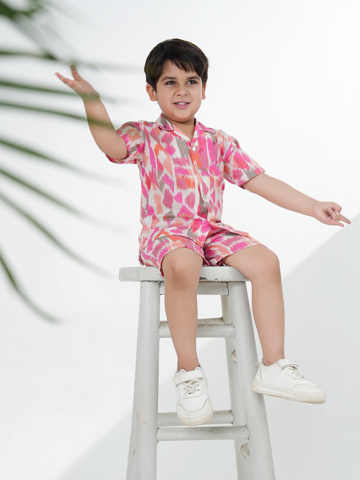 Pink Cotton Half Sleeves Abstract Printed Boys Co-Ords - AJ Dezines