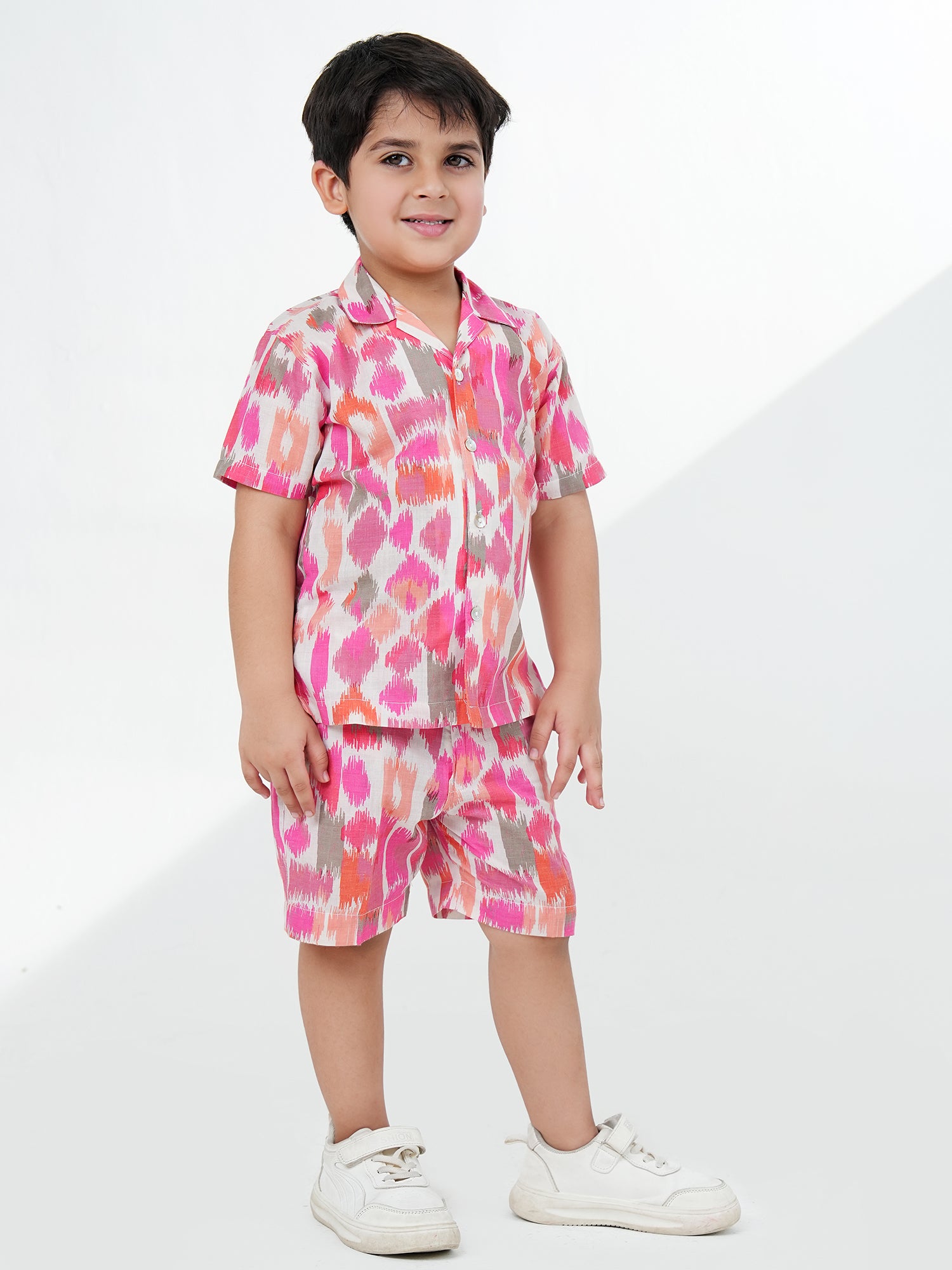 Pink Cotton Half Sleeves Abstract Printed Boys Co-Ords - AJ Dezines