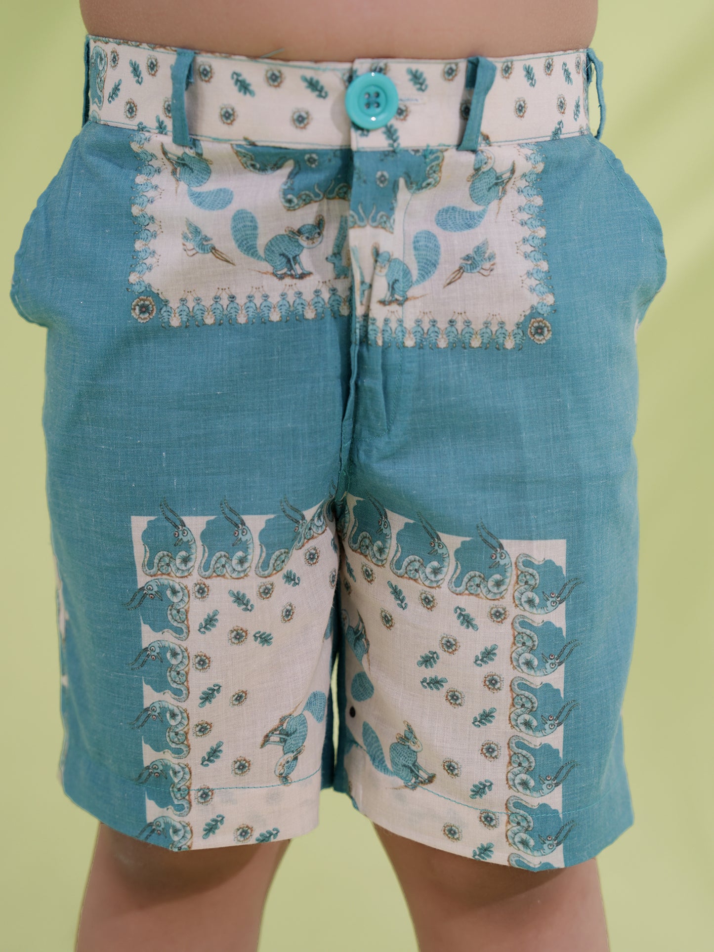 AJ Dezines Teal Cream Half Sleeves Abstract Printed Boys Co-Ords