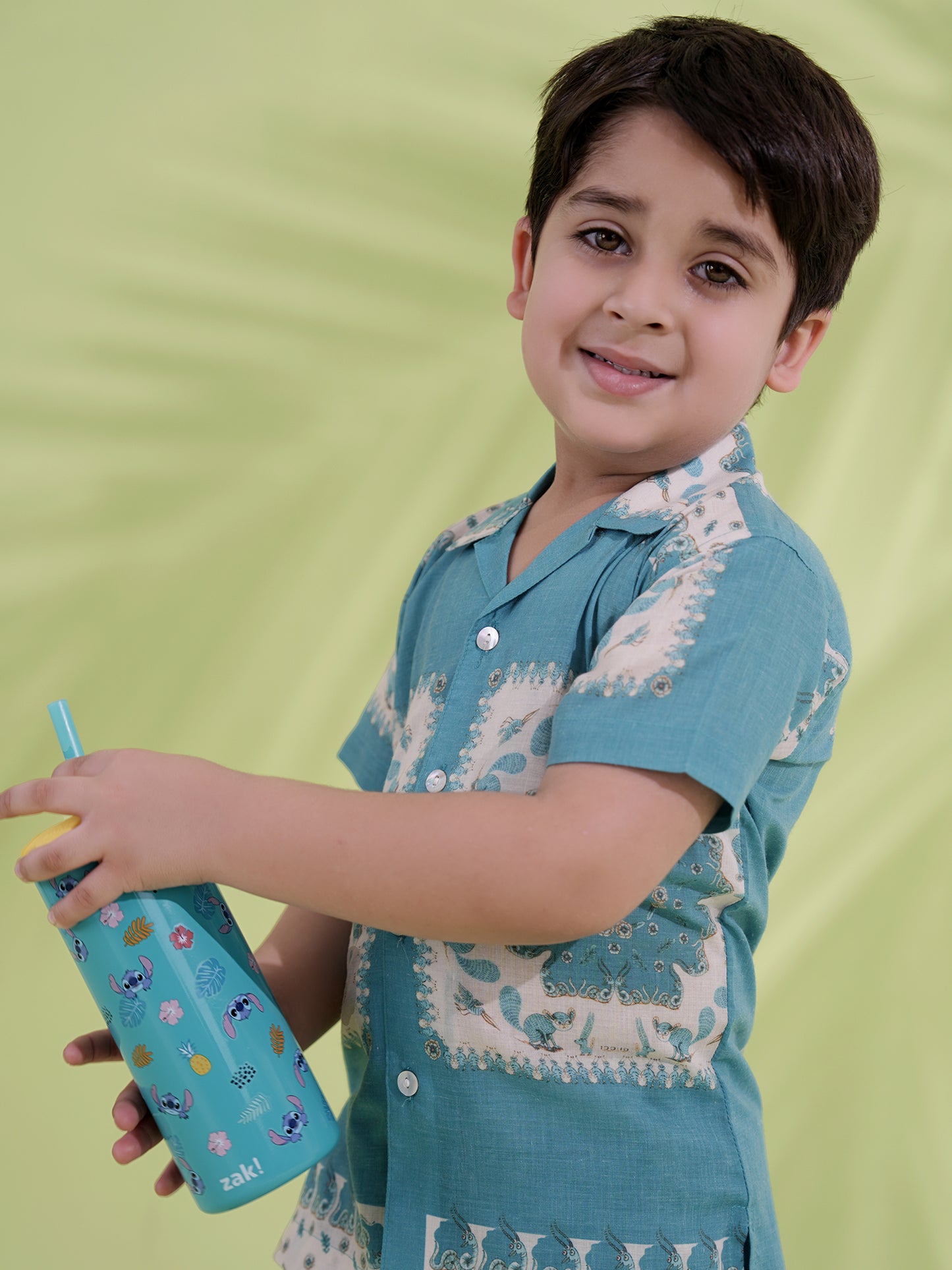 AJ Dezines Teal Cream Half Sleeves Abstract Printed Boys Co-Ords