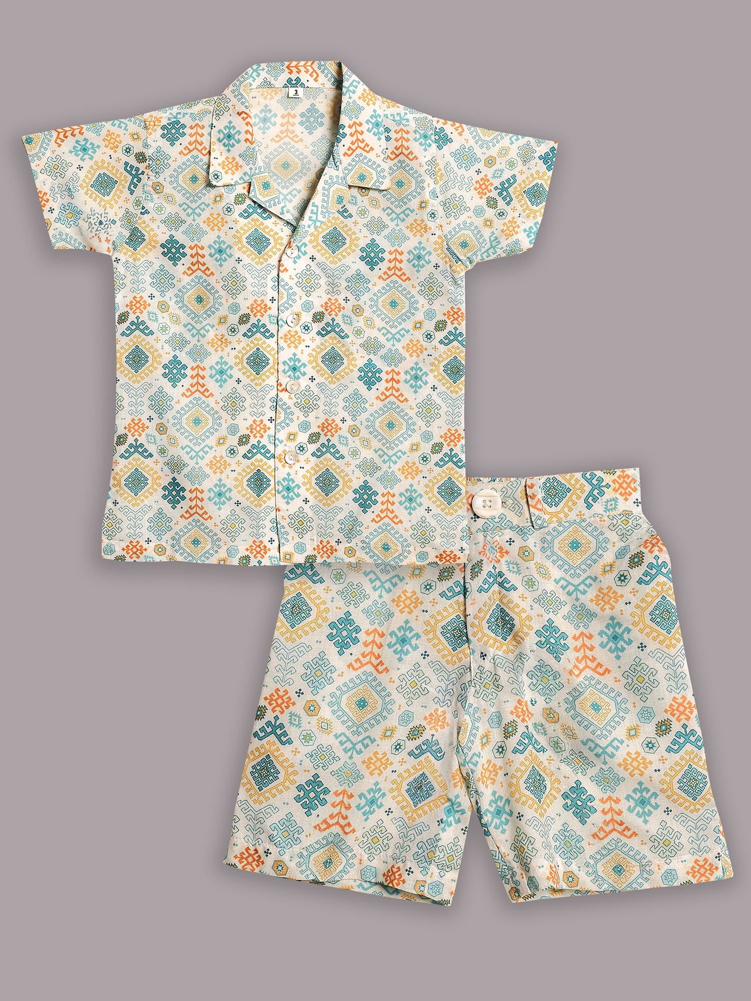 Green Cotton Half Sleeves Abstract Printed Boys Co-Ords