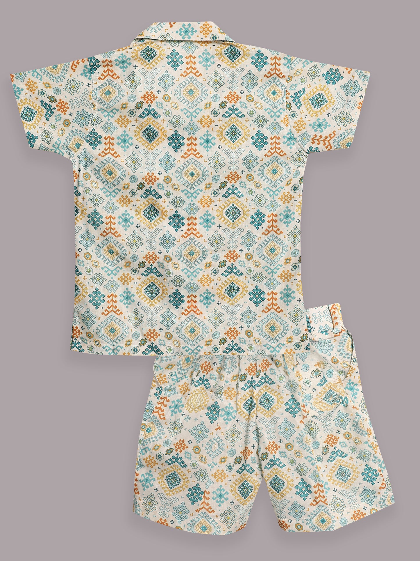 AJ Dezines Green Cotton Half Sleeves Abstract Printed Boys Co-Ords