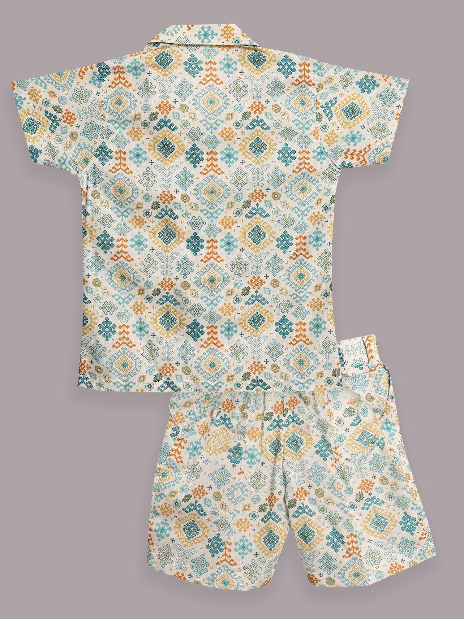 Green Cotton Half Sleeves Abstract Printed Boys Co-Ords