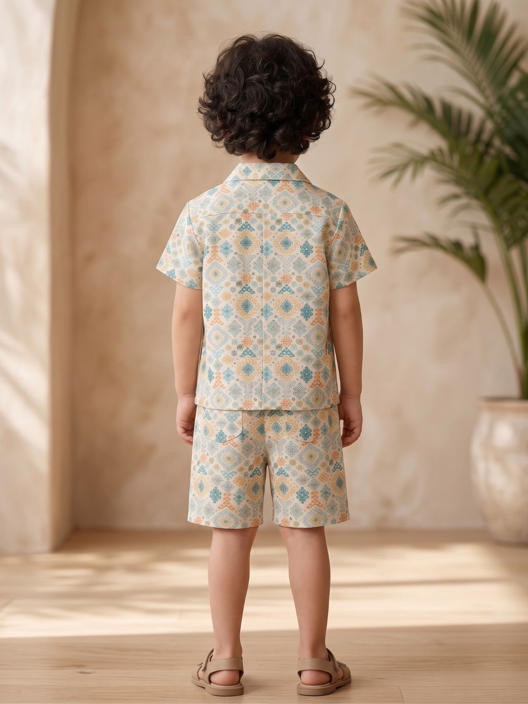 Green Cotton Half Sleeves Abstract Printed Boys Co-Ords - AJ Dezines