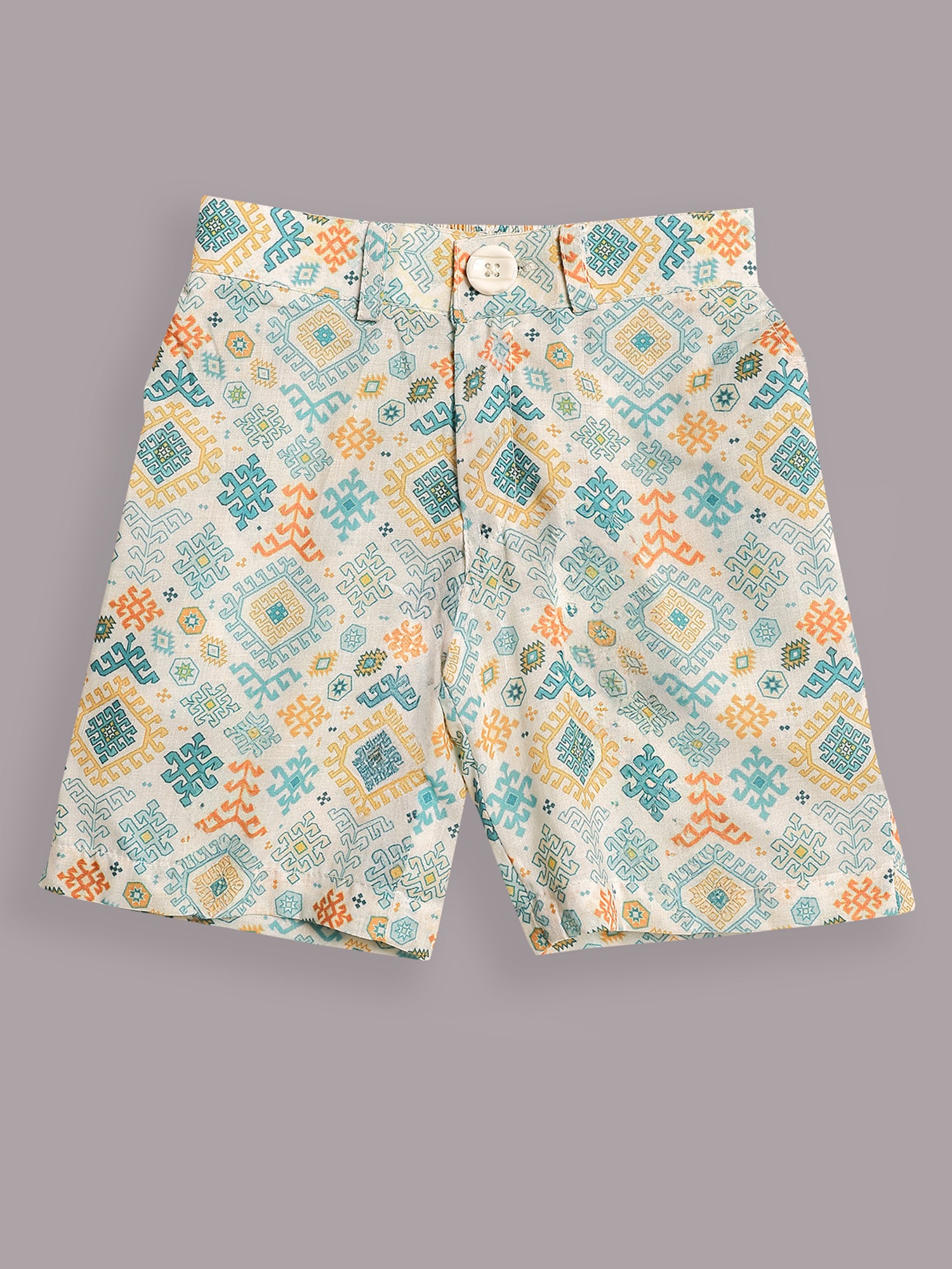 Green Cotton Half Sleeves Abstract Printed Boys Co-Ords