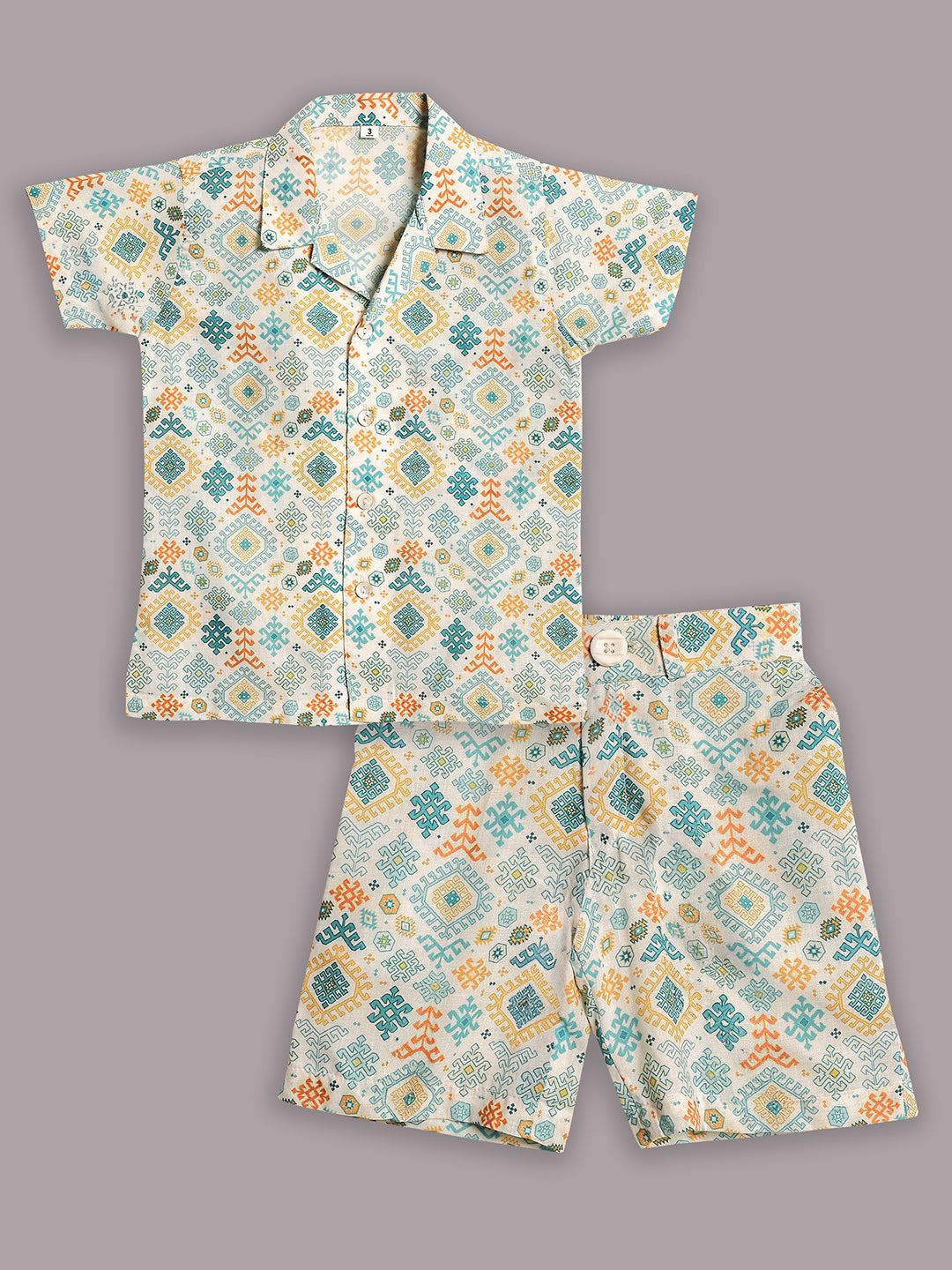 Green Cotton Half Sleeves Abstract Printed Boys Co-Ords - AJ Dezines