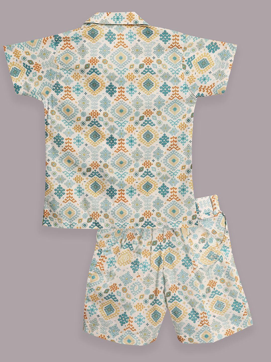 Green Cotton Half Sleeves Abstract Printed Boys Co-Ords - AJ Dezines