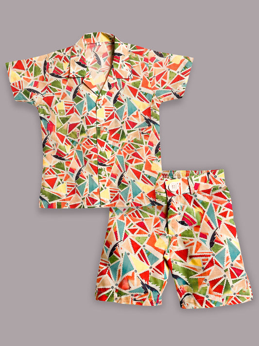 AJ Dezines Multi-Color Cotton Half Sleeves Abstract Printed Boys Co-Ords